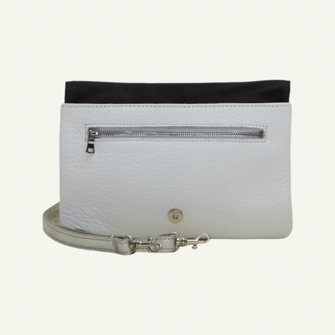 WHT/SLVMET/AMAL/BB Belt Bag | White + Silver Metallic Snake Print Stripe "The Amal"