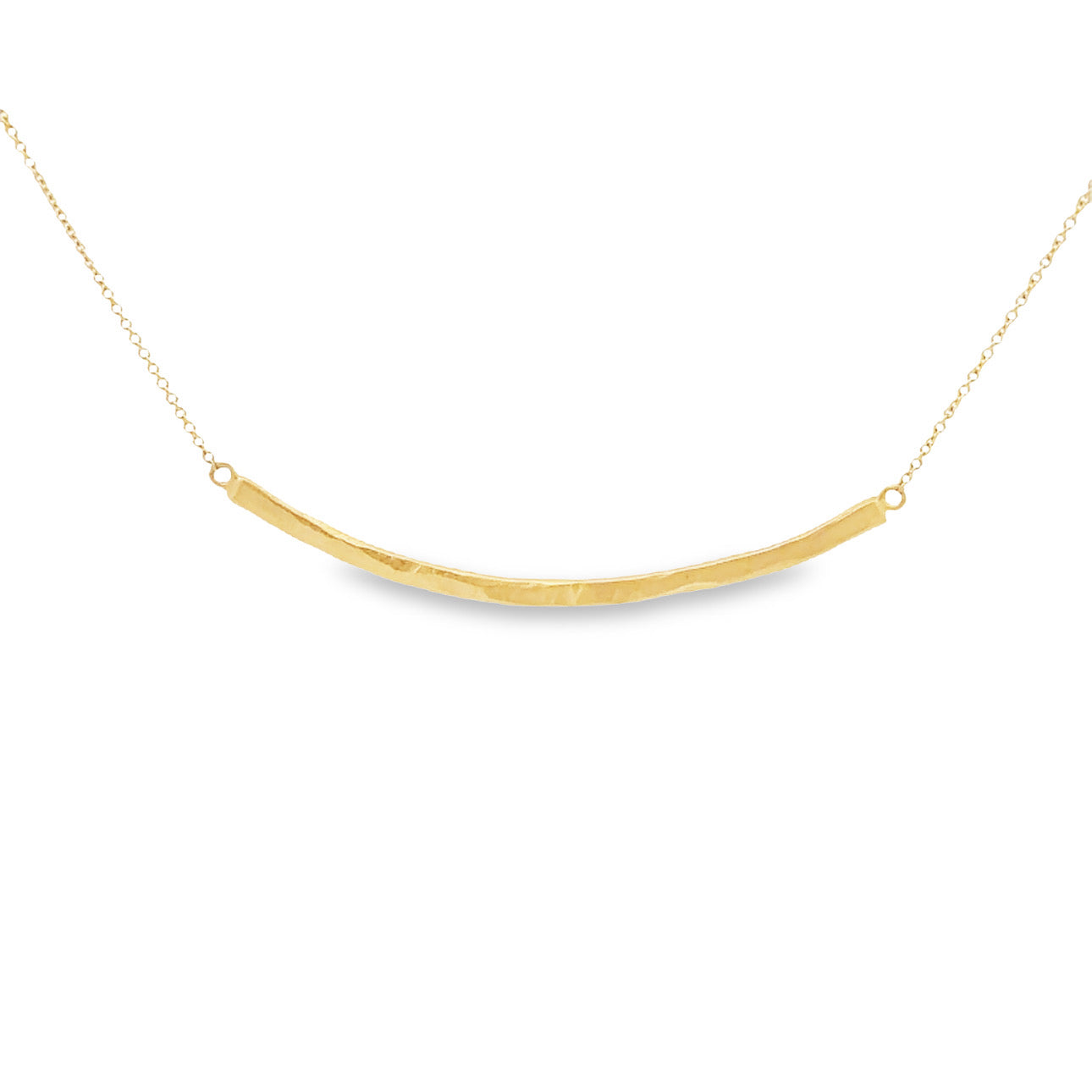 WD79 14kt gold hammered curved line bar necklace