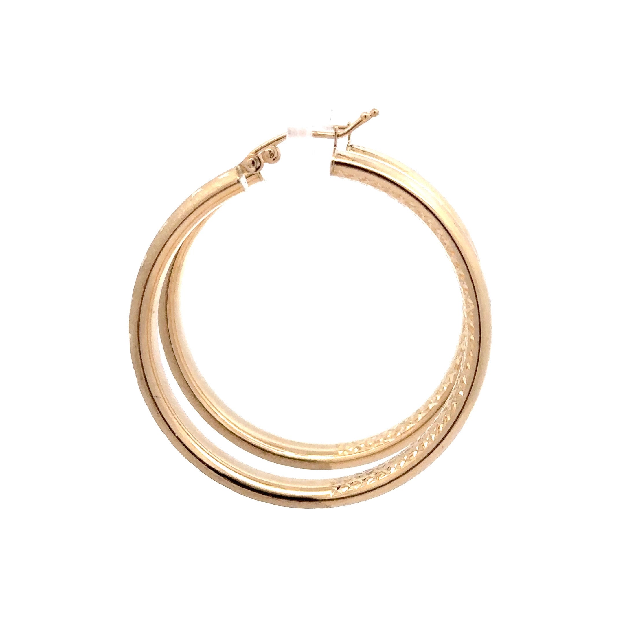 WD1155 14KT GOLD DIAMOND CUT DETAIL DESIGN HOOP 1.5"