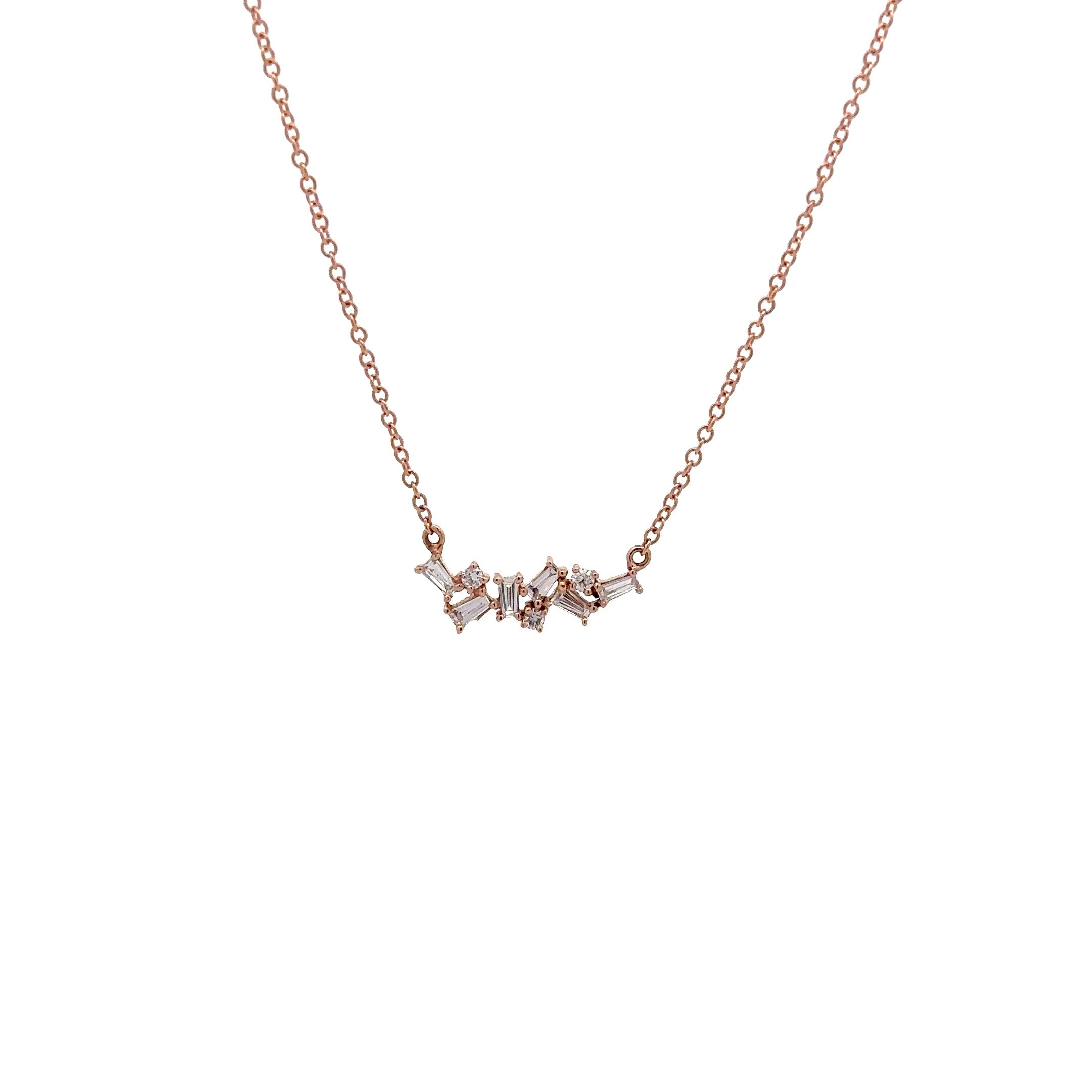 WD979 14kt Diamond Baguette Line Necklace
