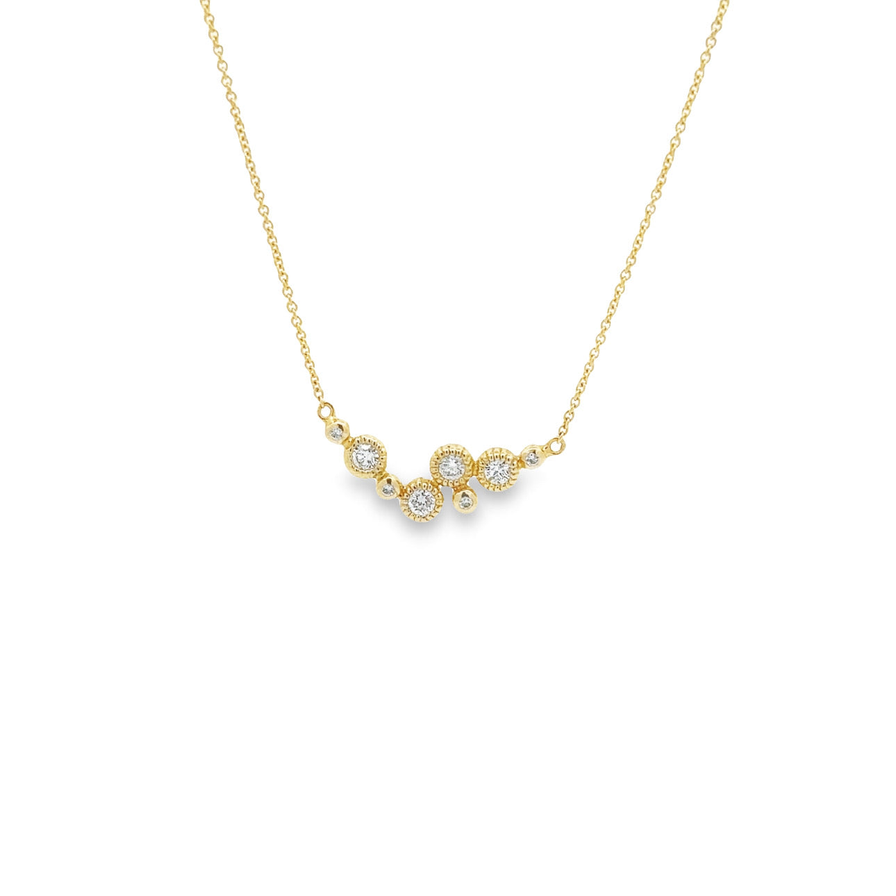 WD754 14kt gold .20ct 2mm bezel diamond pebble necklace