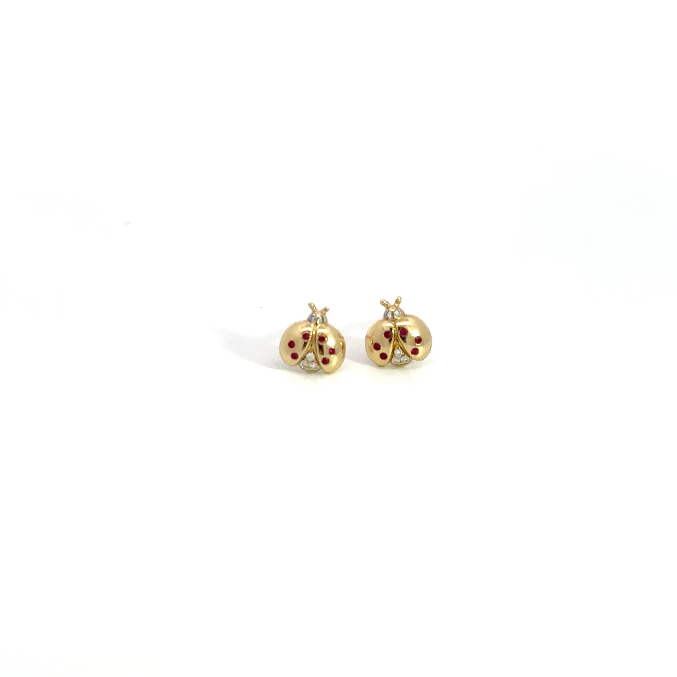 WD1014 14kt gold and Ruby ladybug studs