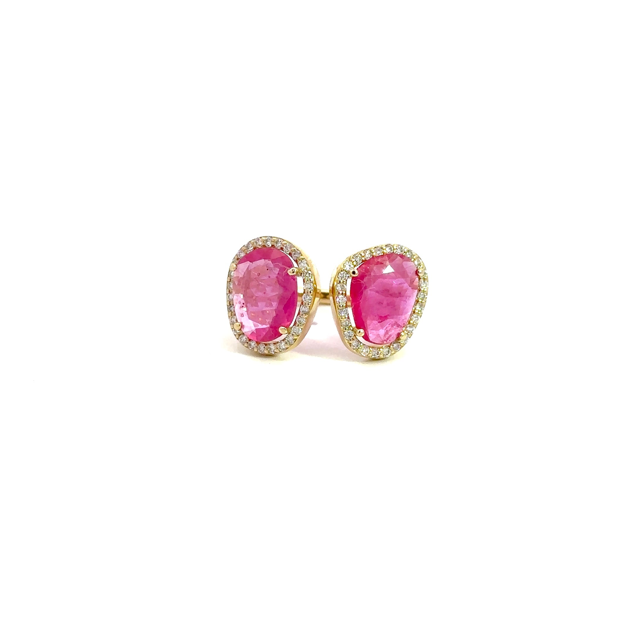 WD1224 Yellow Gold Rose Cut Pink Sapphire Diamond Halo Ring