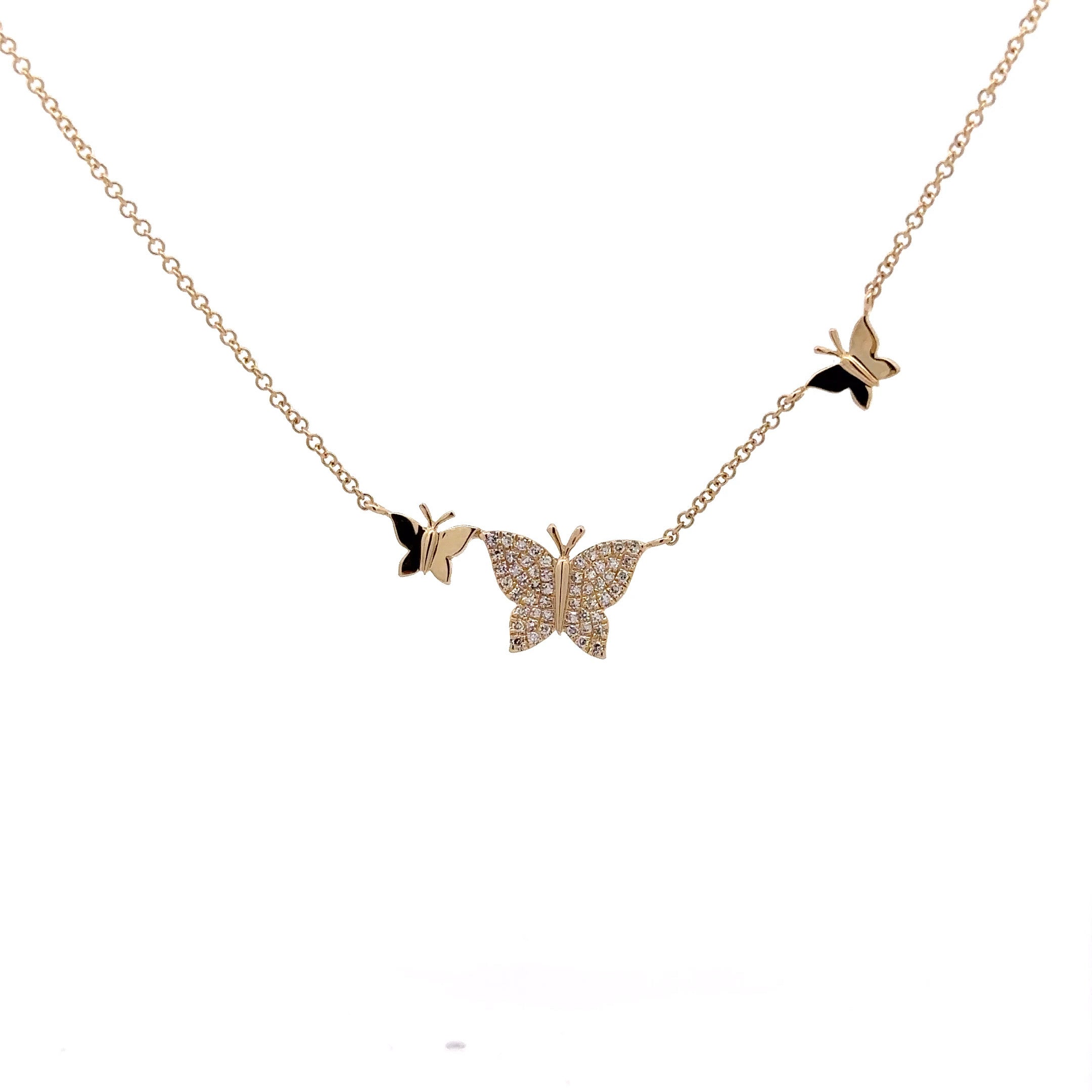 WD1207 14KT GOLD TRIPLE BUTTERFLY NECKLACE