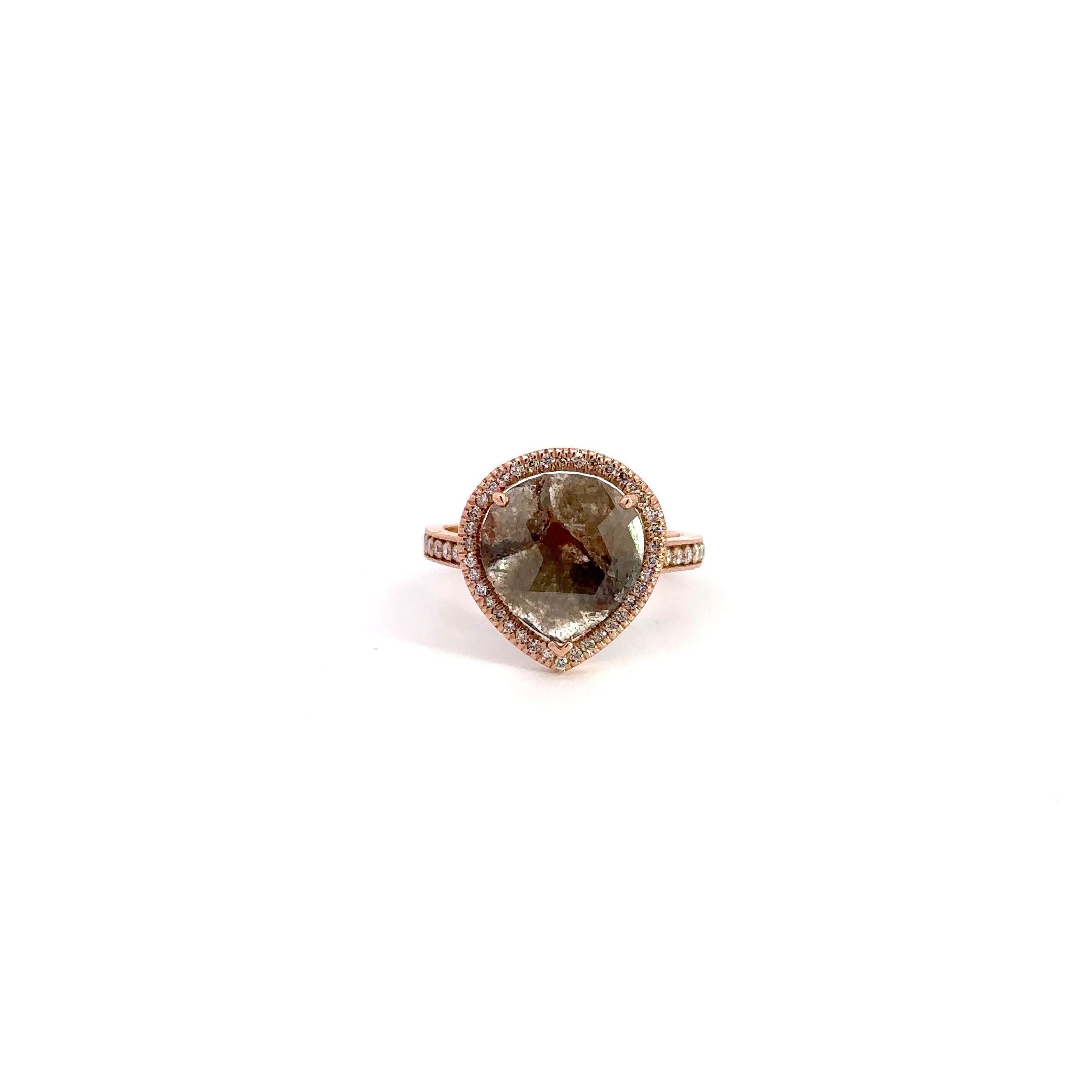 WD1118 14kt Pear shape, Rose Cut, Raw Diamond Ring