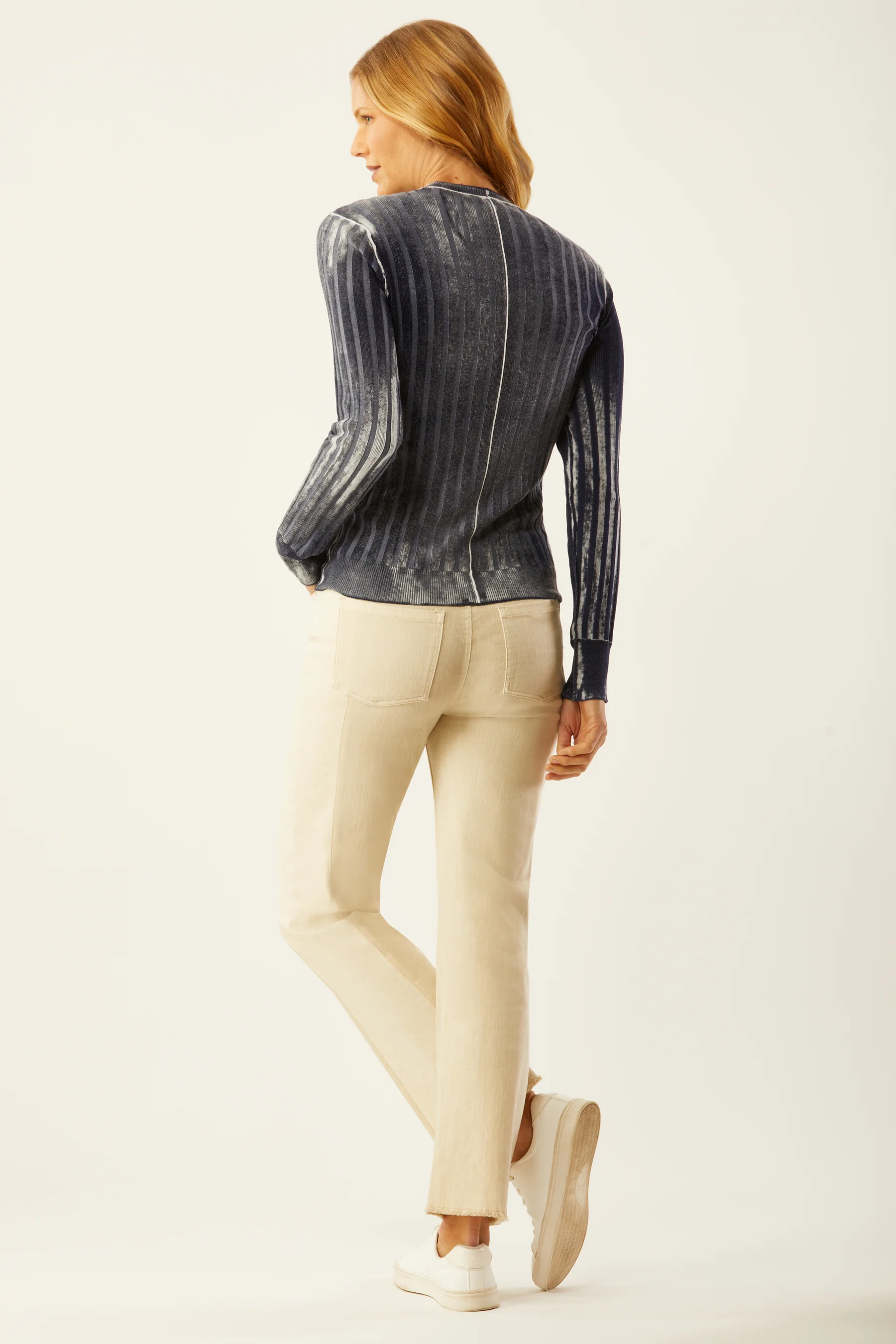 9614SW Ecru Reverse Print Rib Crew Neck