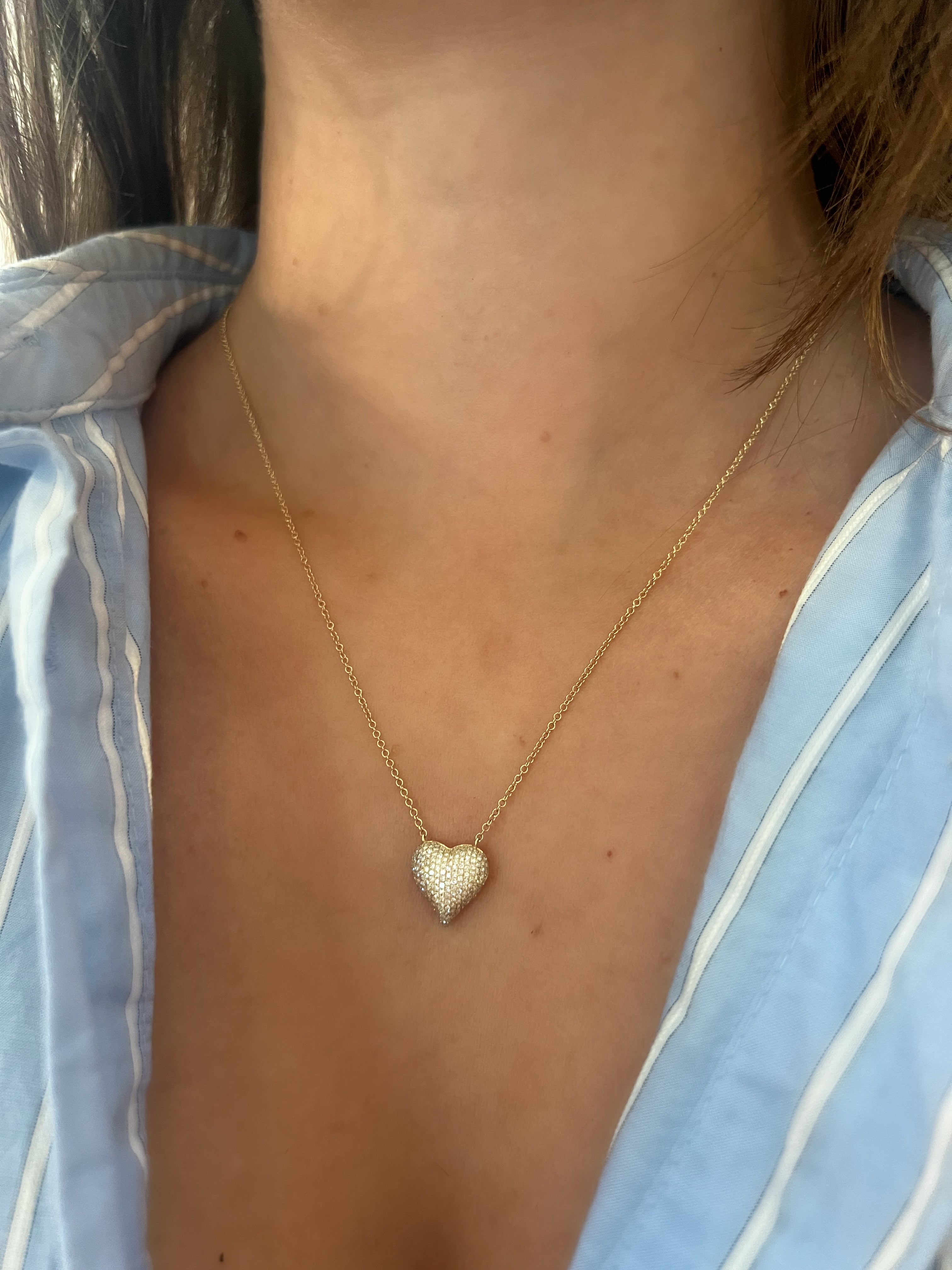 WD1835 14kt gold pave diamond puffy heart necklace