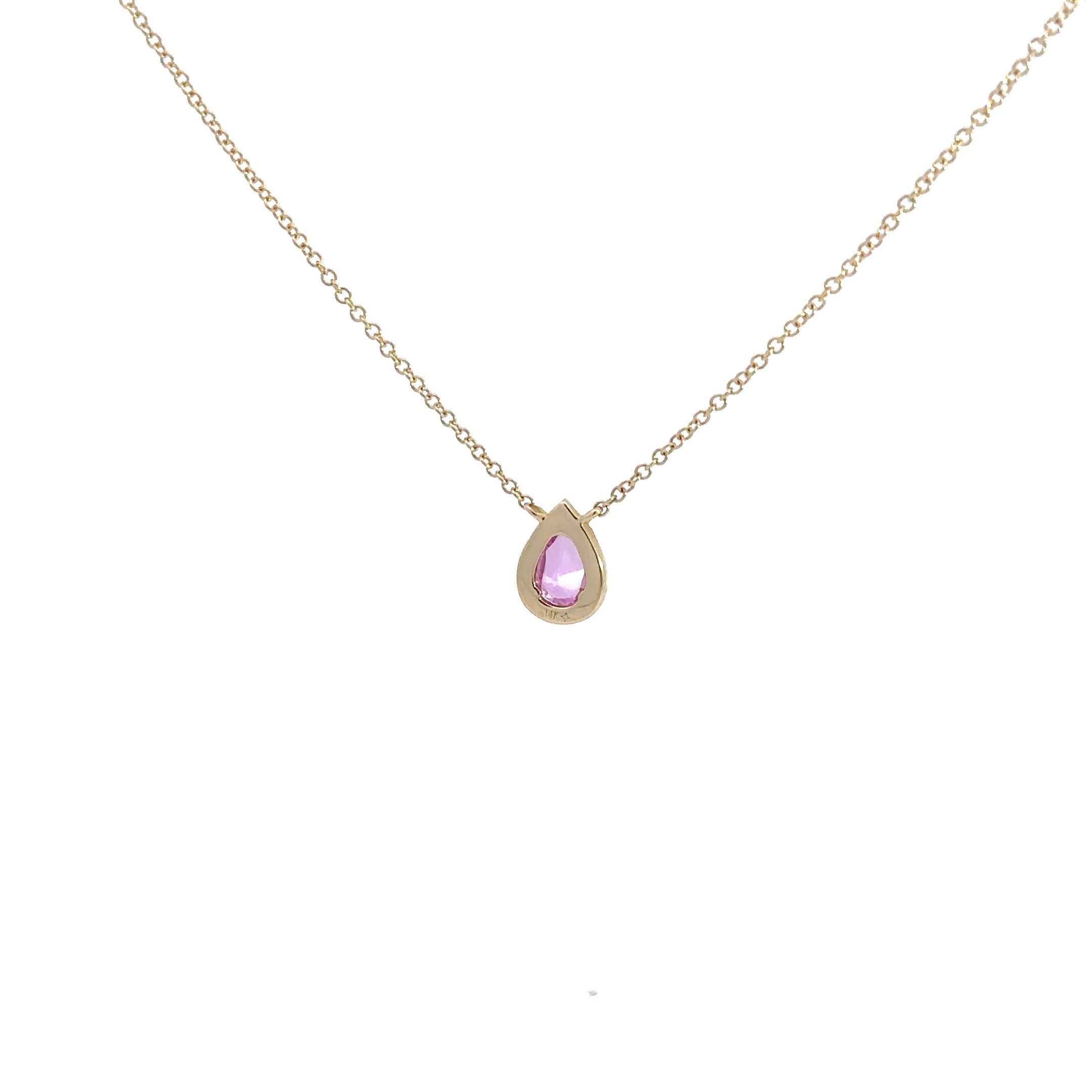 WD1199 14kt Gold Pear shaped Pink Sapphire with Diamond Halo Necklace