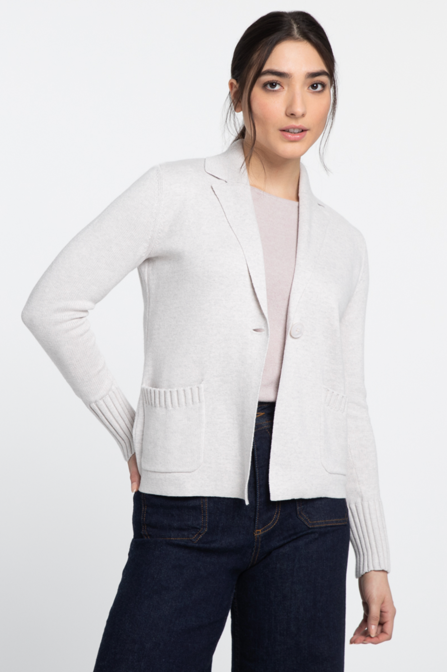 LFSG3-253c Kinross Rib Trim Notch Collar Cardigan