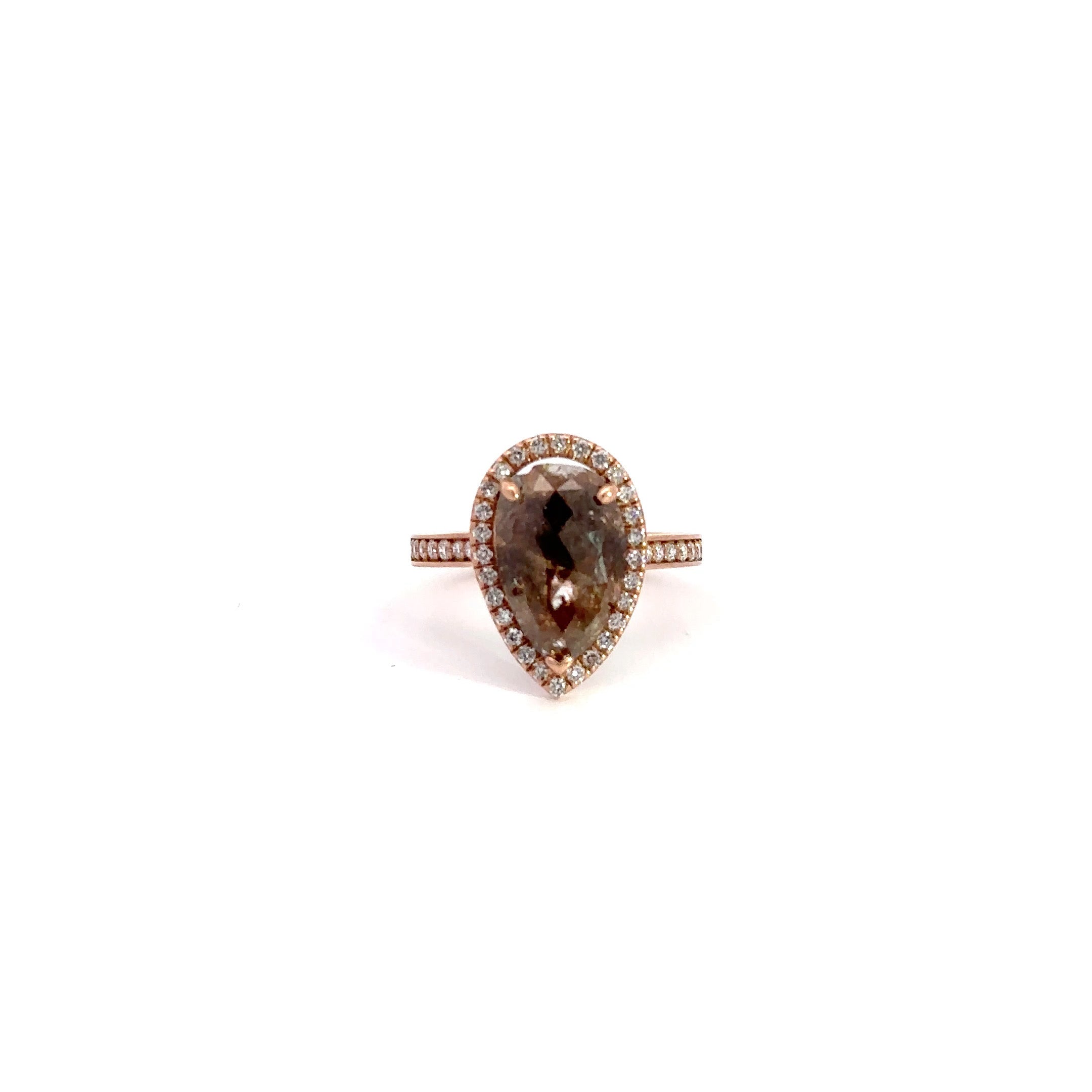WD1125 14kt Pear shape, Rose Cut, Raw Diamond Ring