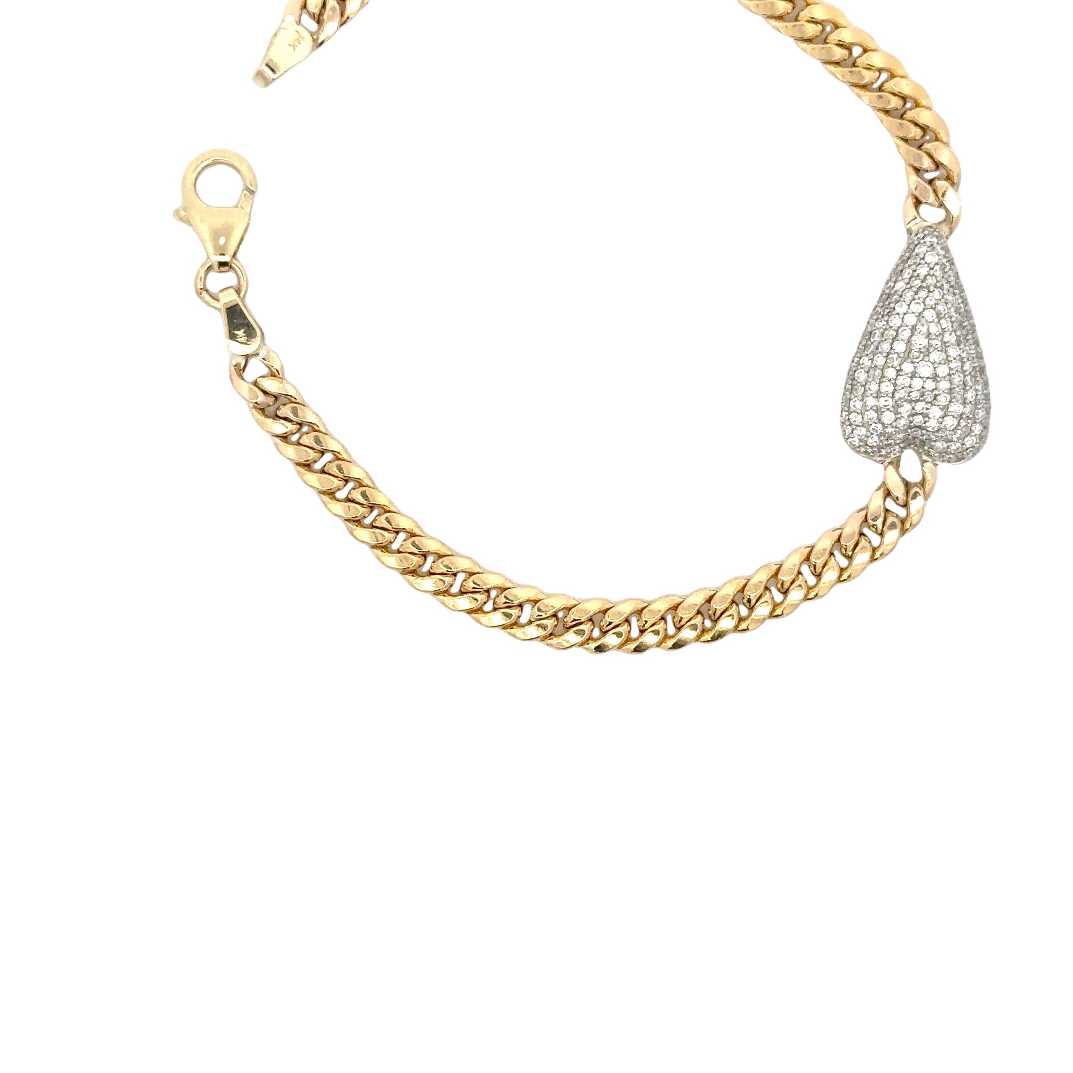 WD1764 14KT Gold White Pave Diamond Heart Bracelet