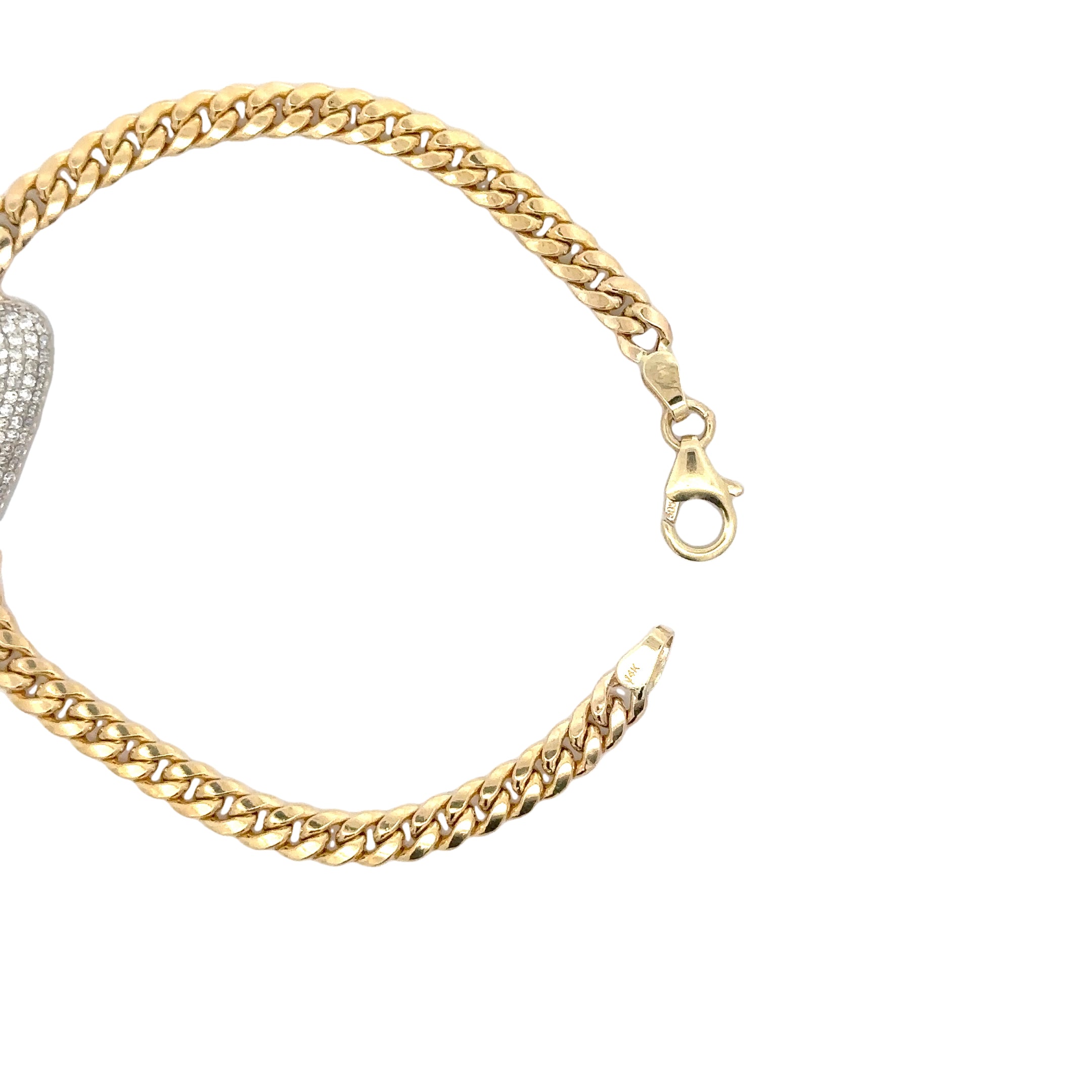 WD1764 14KT Gold White Pave Diamond Heart Bracelet