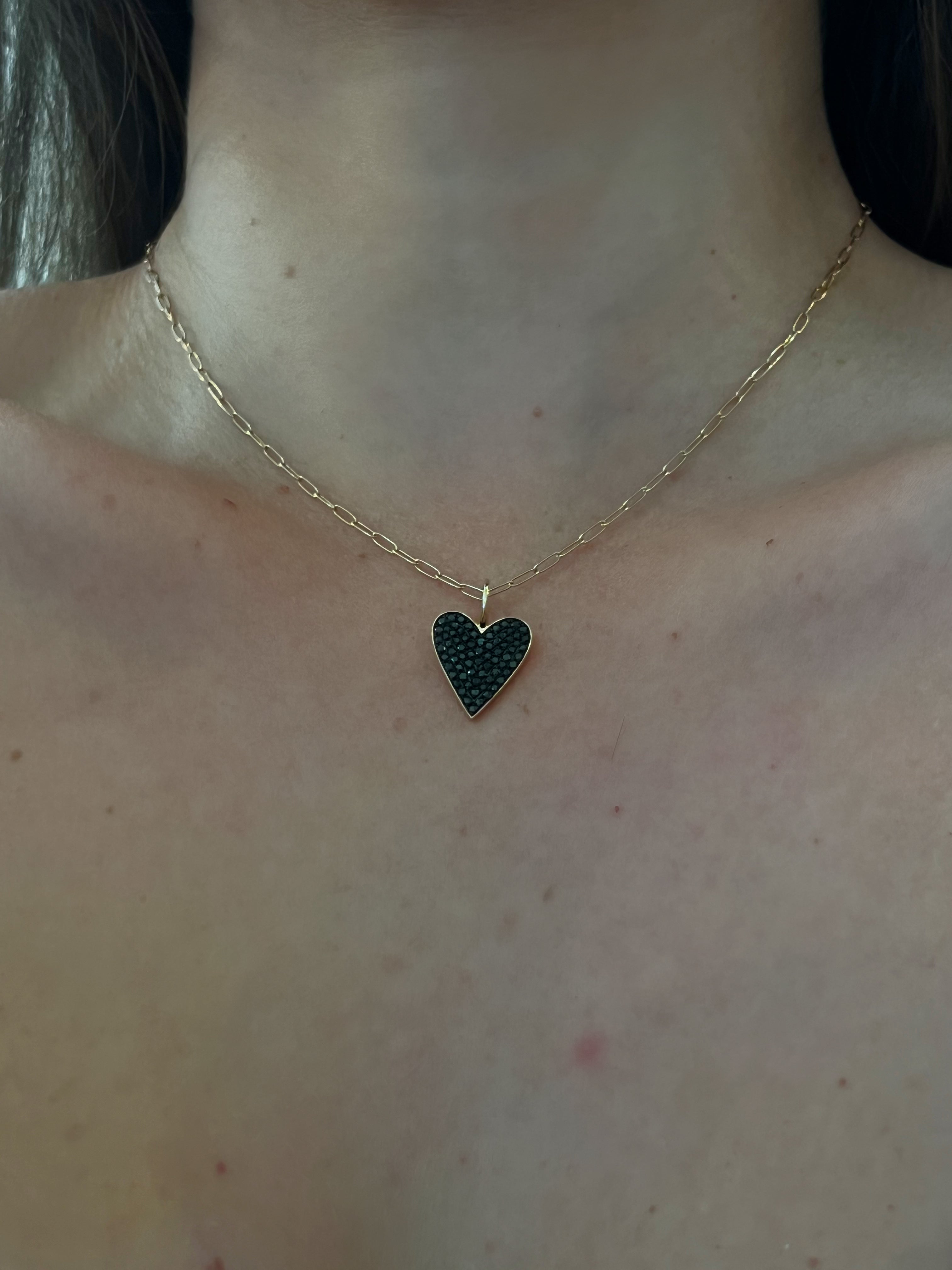 WD1290 14kt Gold Black Pave Diamond Heart Pendant