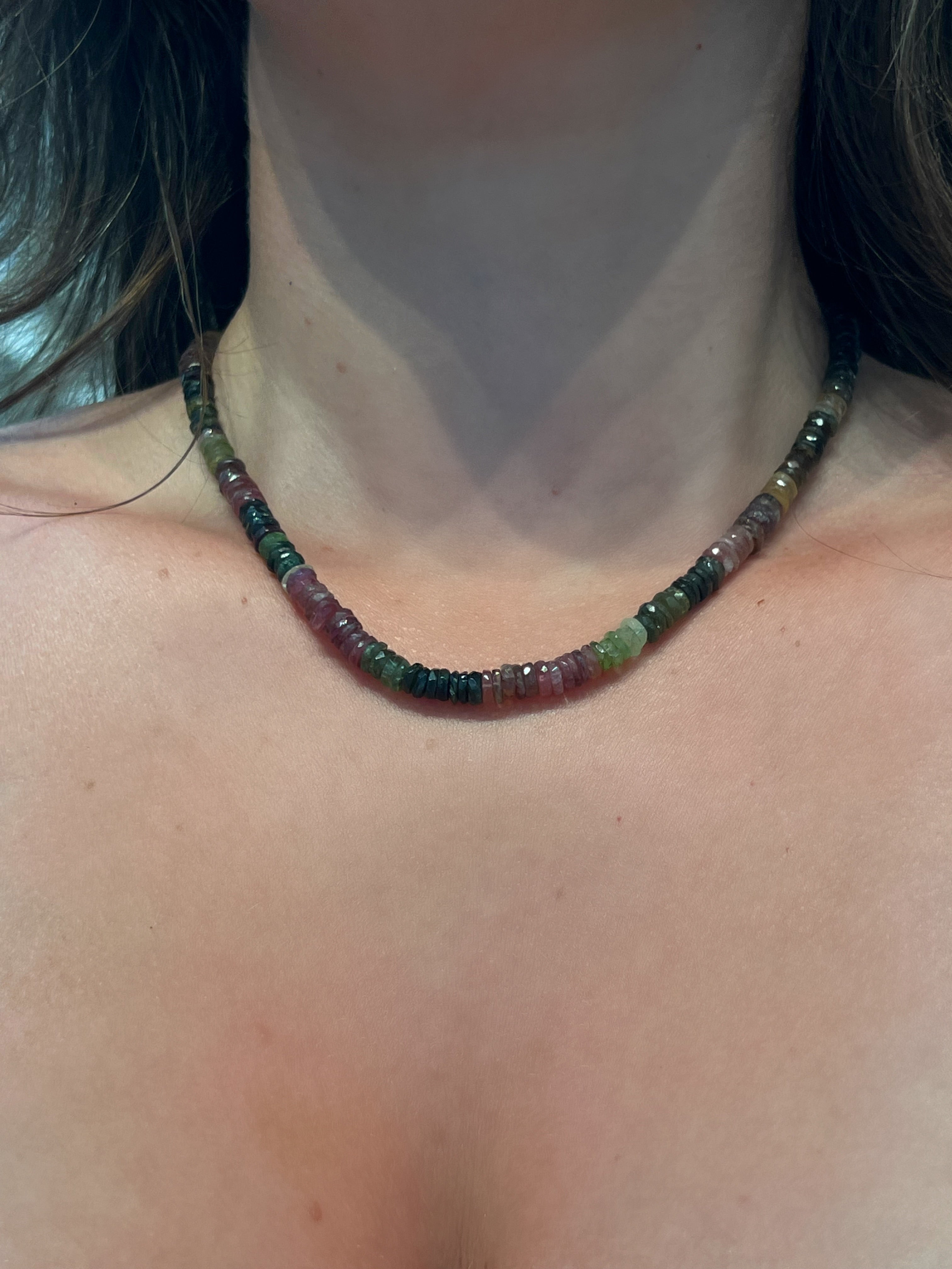WD1935 Watermelon Tourmaline Beaded Necklace — 14K Yellow Gold