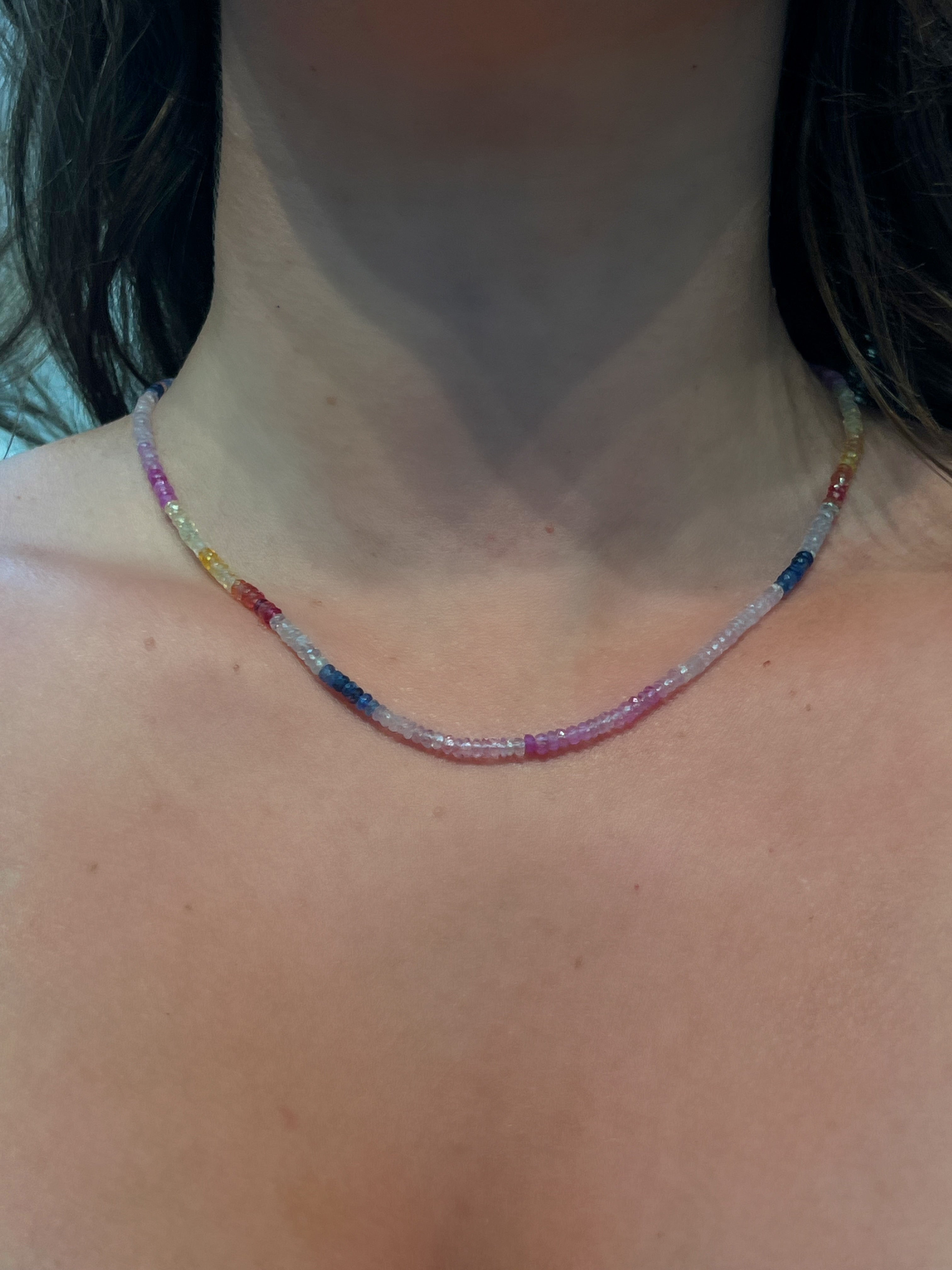 WD1941 Multi-Color Sapphire Beaded Necklace — 14K Yellow Gold
