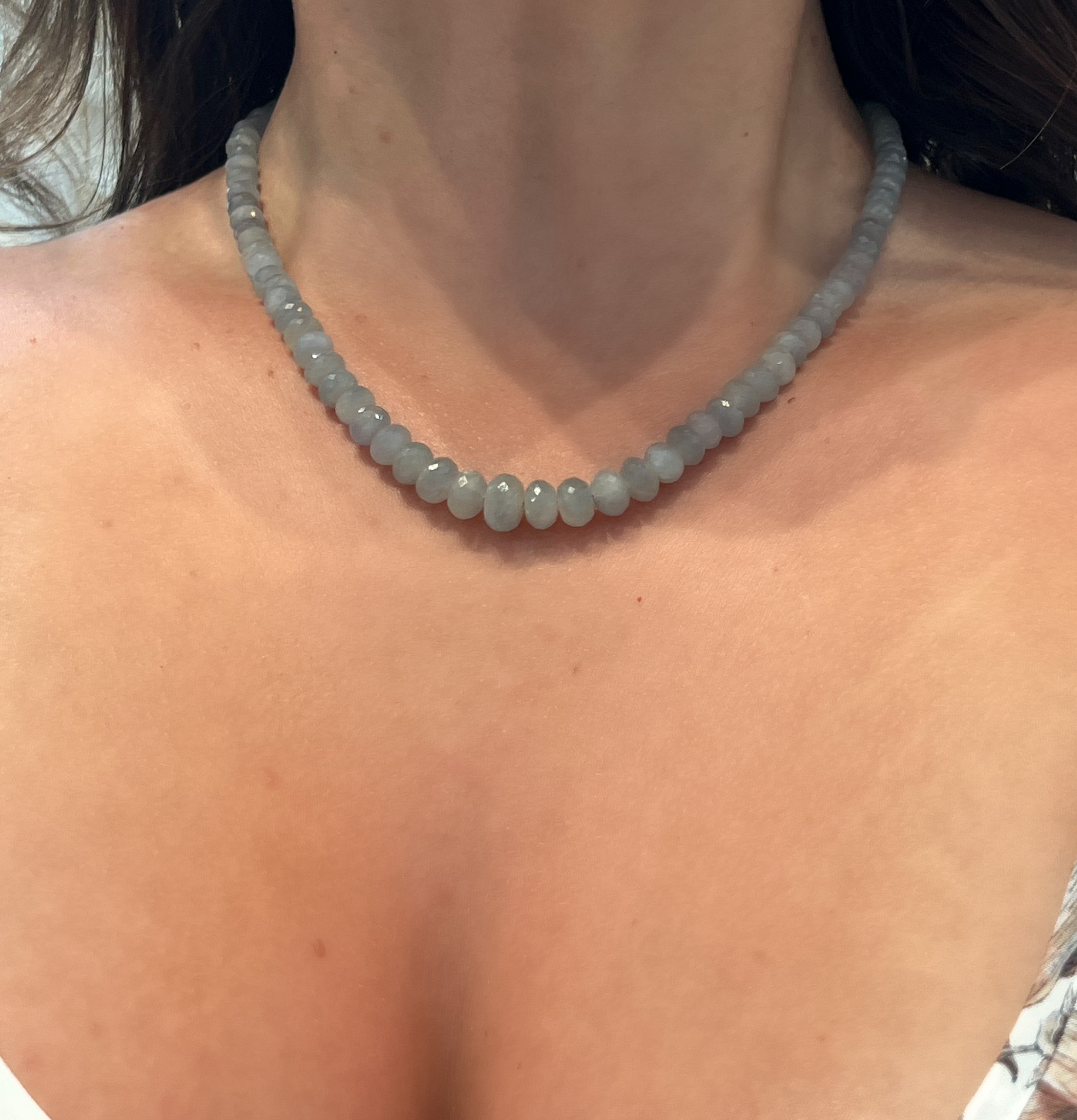 WD1942 Aquamarine Beaded Necklace — 14K Yellow Gold