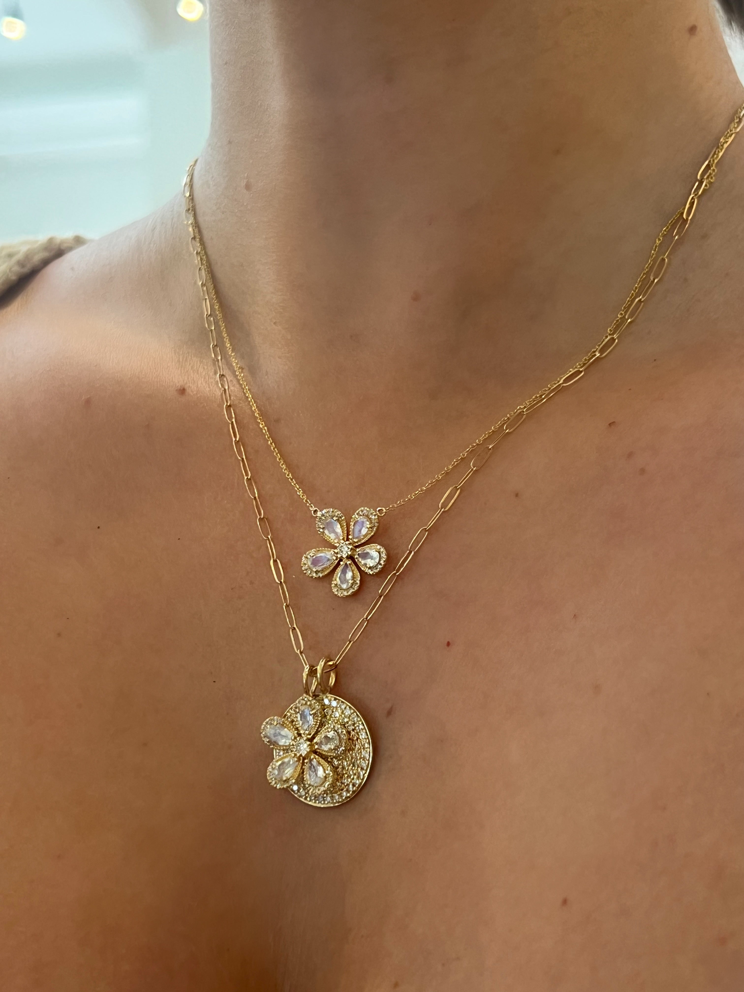 WD1798 14kt Gold Moonstone with Diamond Petal Pendant