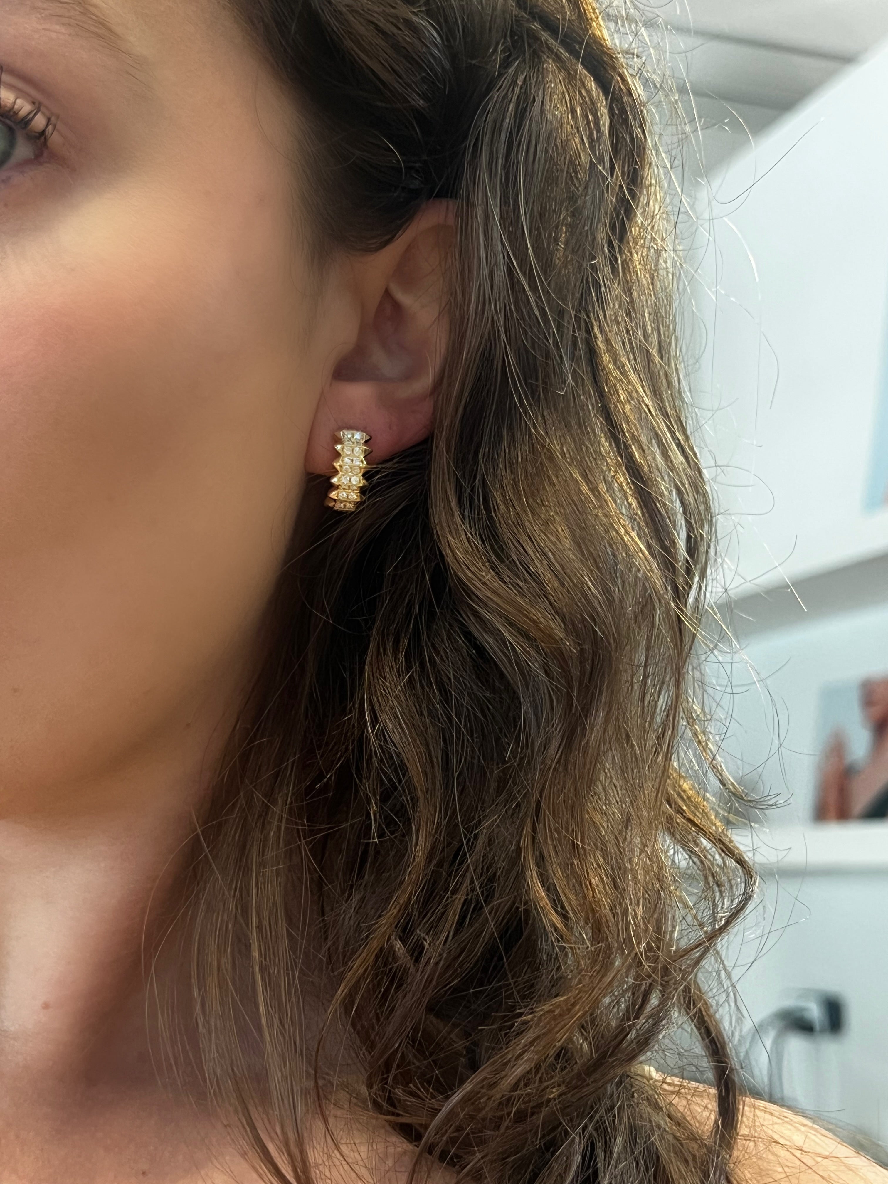 WD1850 14kt gold Edgy Side Spike Hoop with Pave Set Diamonds