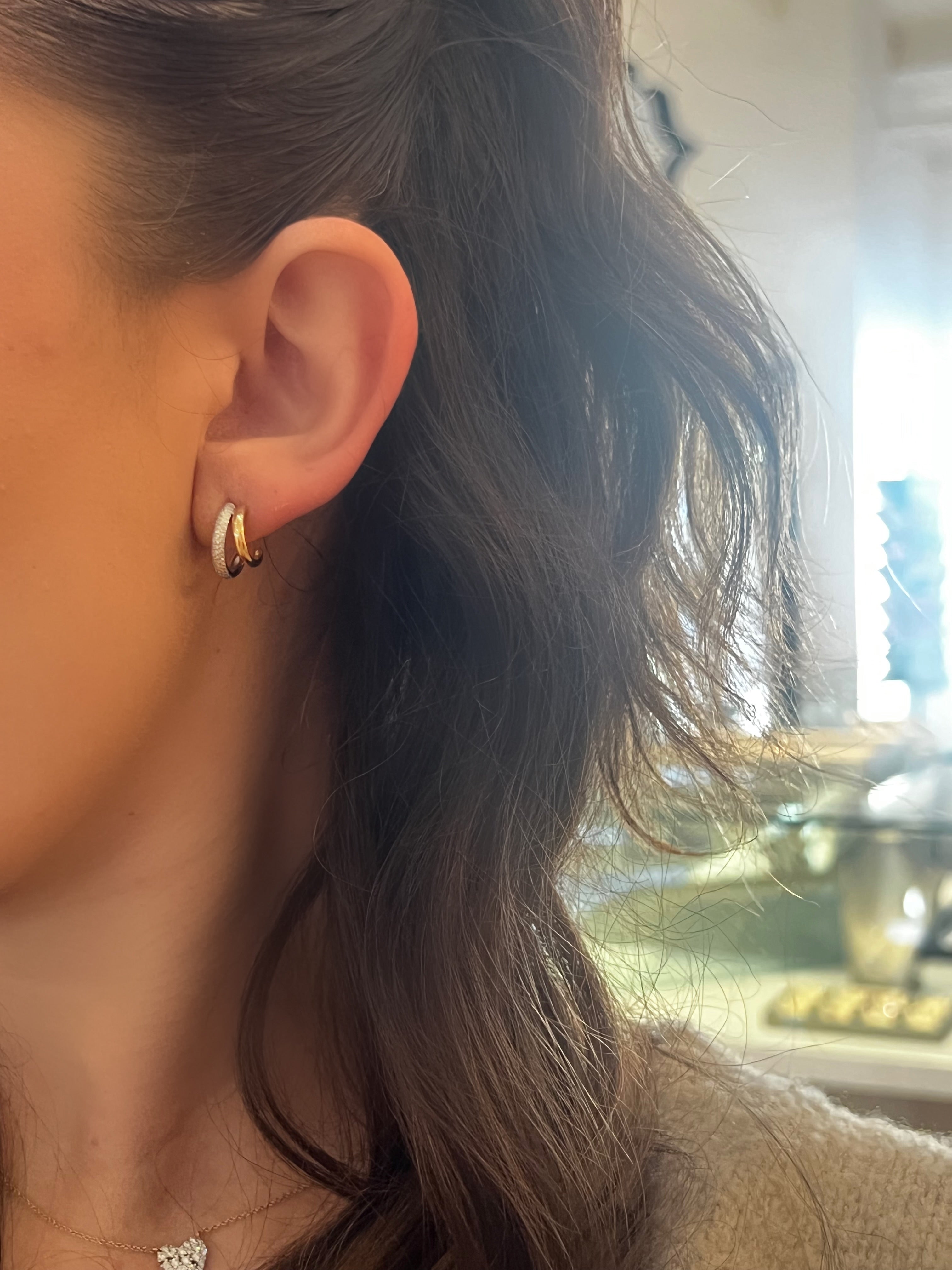 WD1883 14kt Gold Double Hoop with Pave Diamond Detail