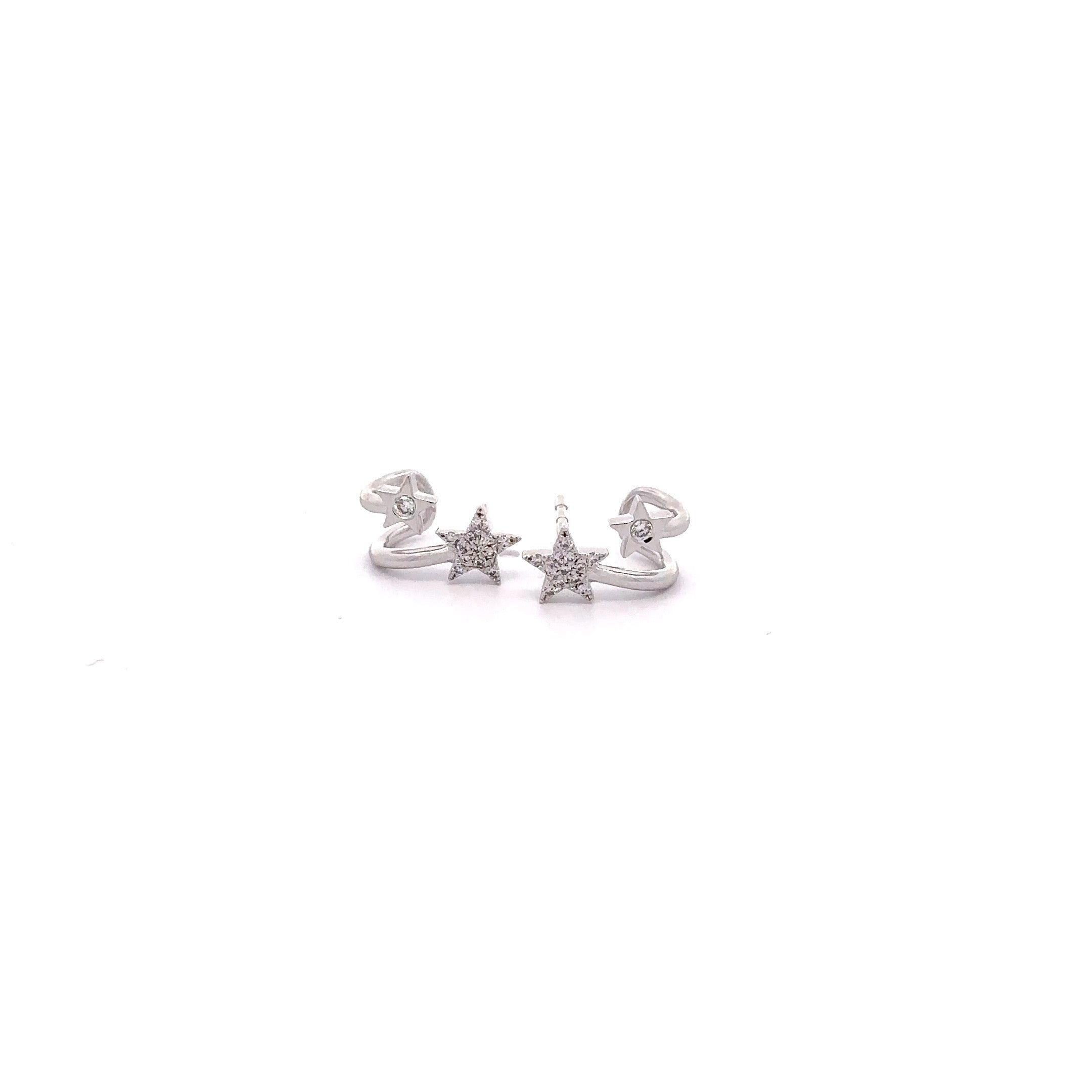WD651 14kt and Diamond Double Star Cuff Earrings