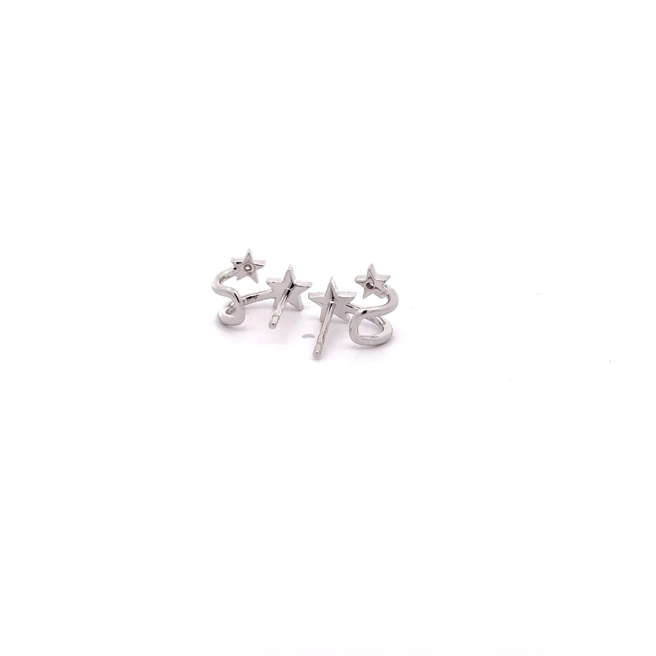 WD651 14kt and Diamond Double Star Cuff Earrings