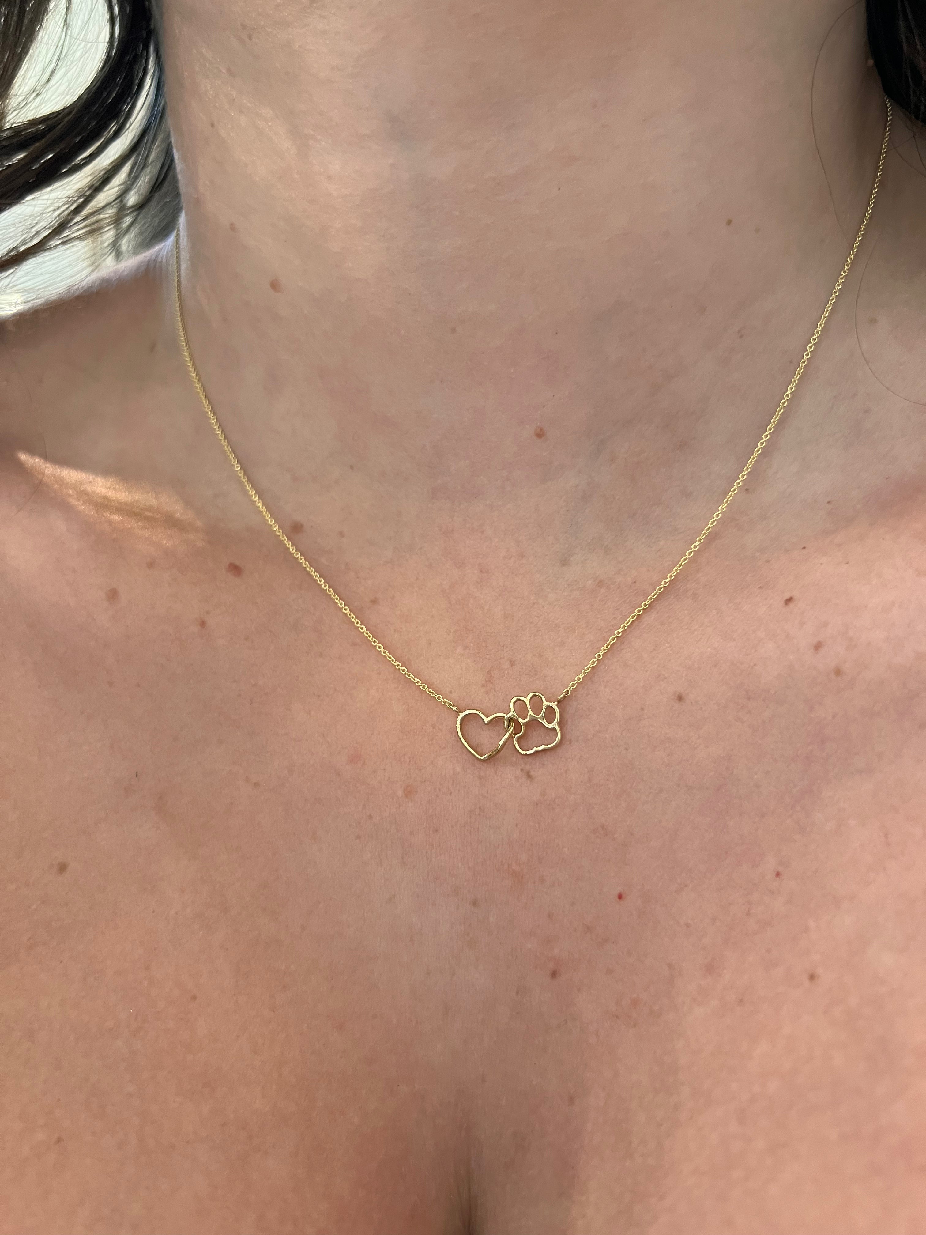 WD1328 14kt Gold Paw & Heart Necklace