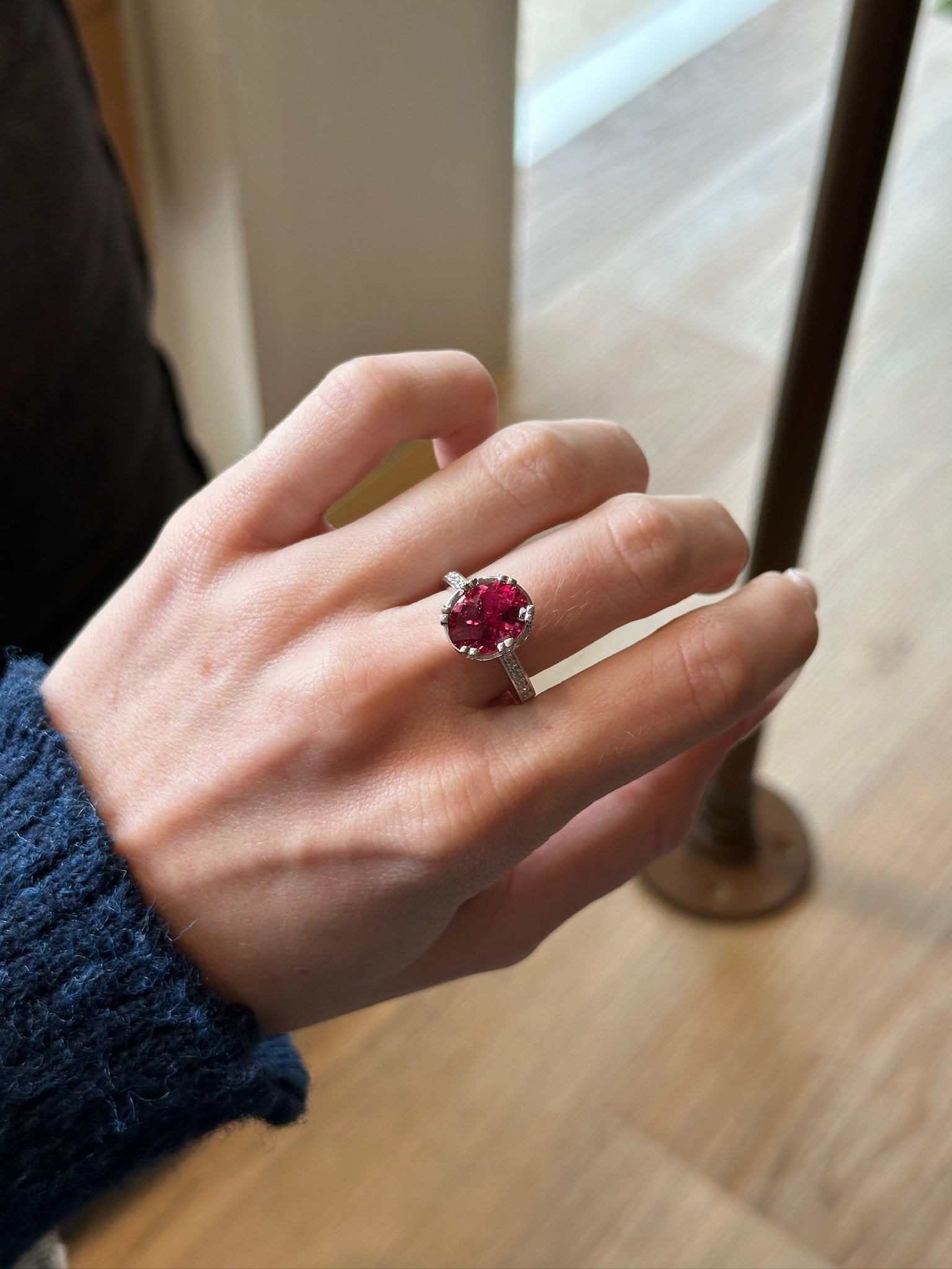 WD1792 14kt Gold Pink Tourmaline and Diamond Ring