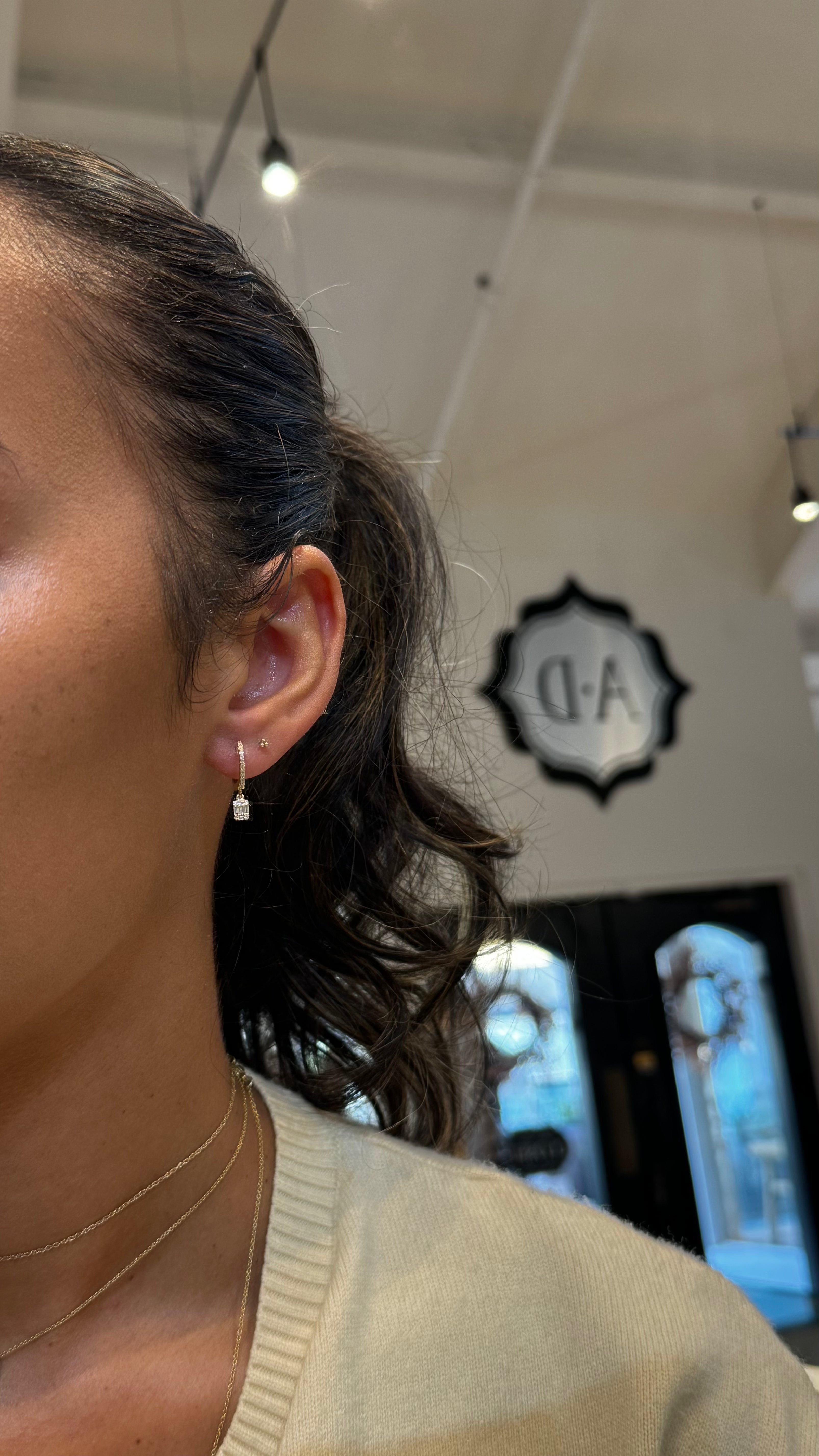 WD391 - Pave Huggie with Baquette Drop