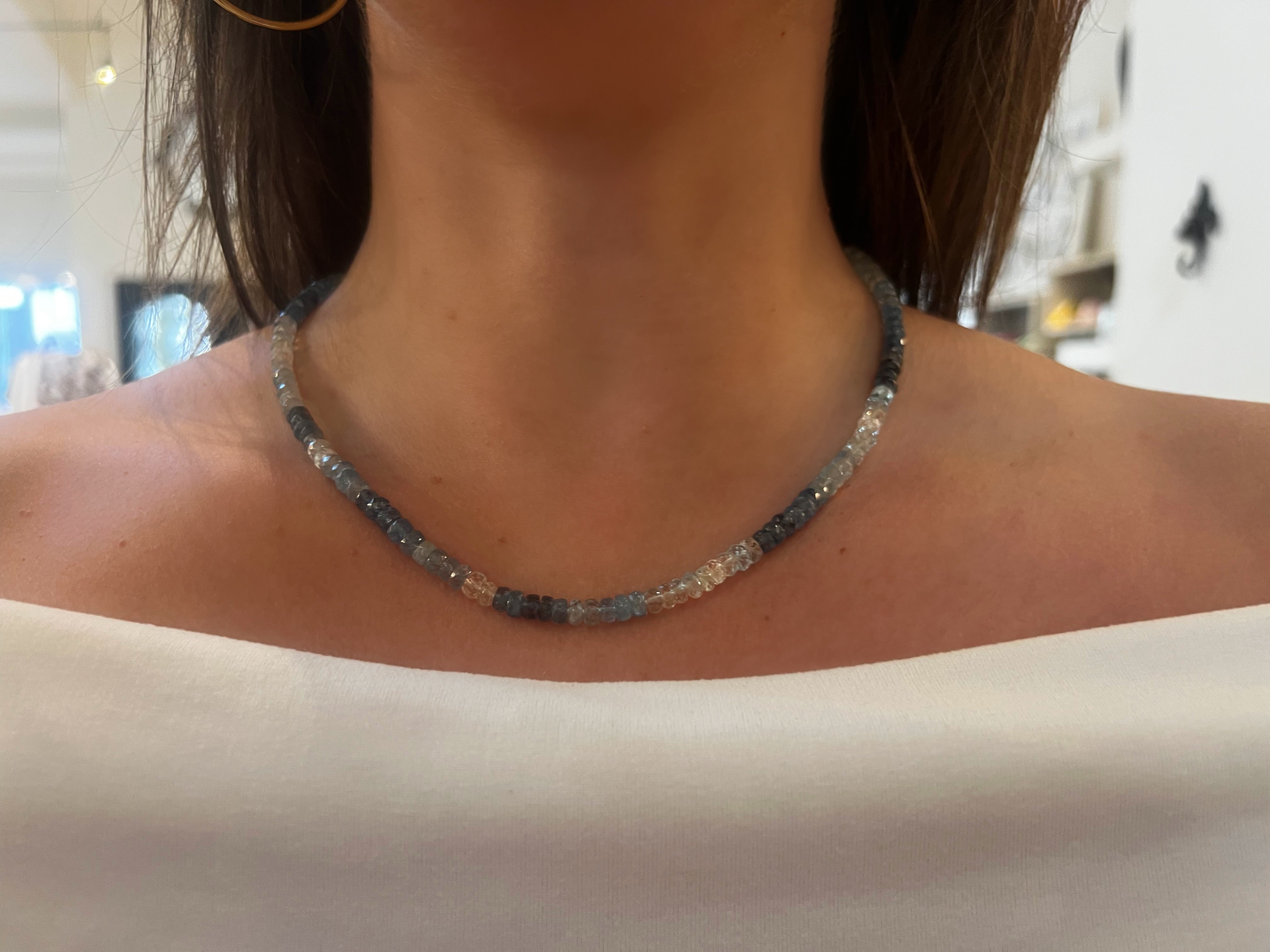 WD1924 Faceted Aquamarine Necklace — 14K Yellow Gold