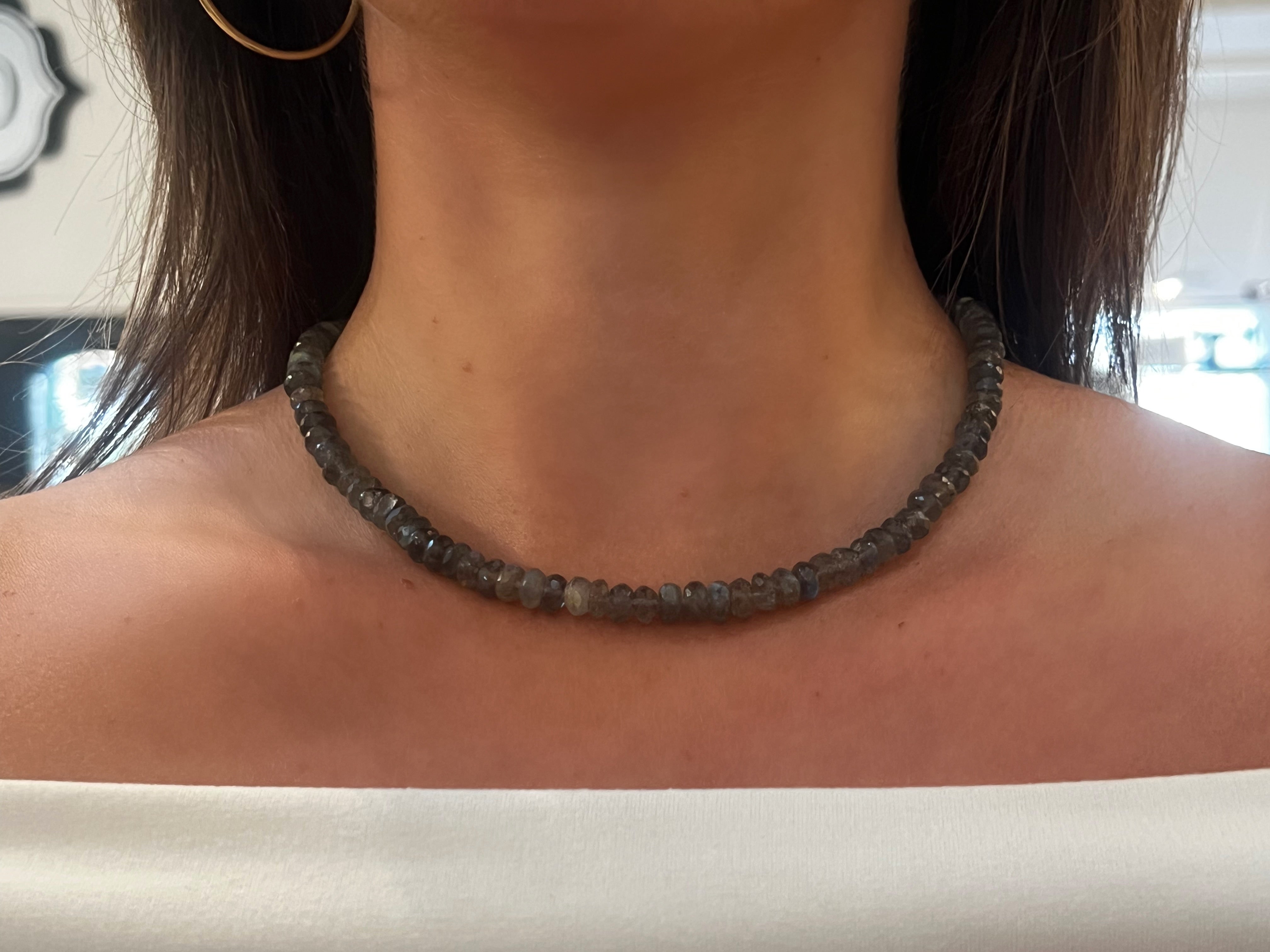WD1930 Faceted Labradorite Necklace — 14K Yellow Gold
