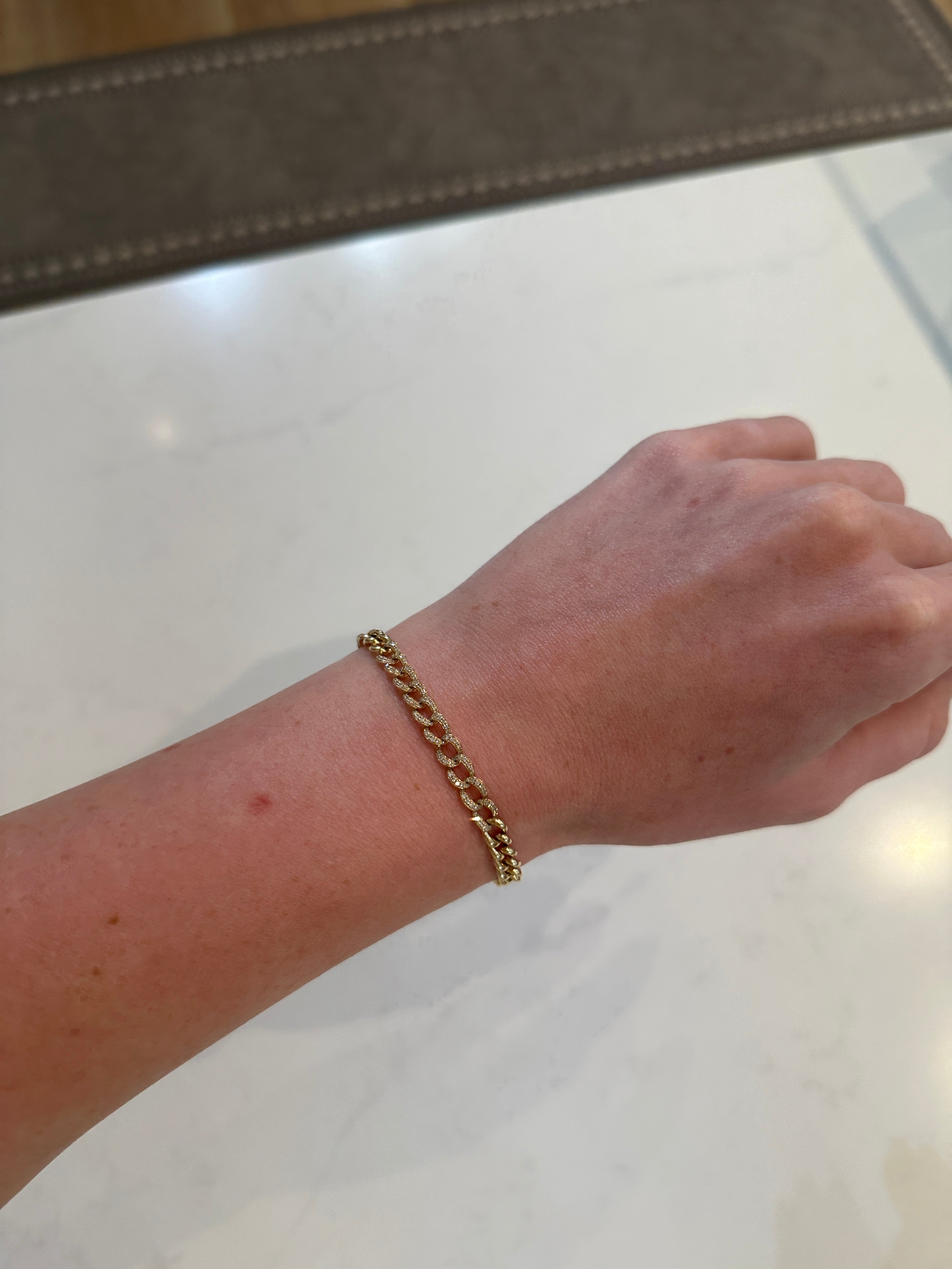 WD1361 14kt Gold Open Cuban Link Bracelet with Pave Set Diamonds