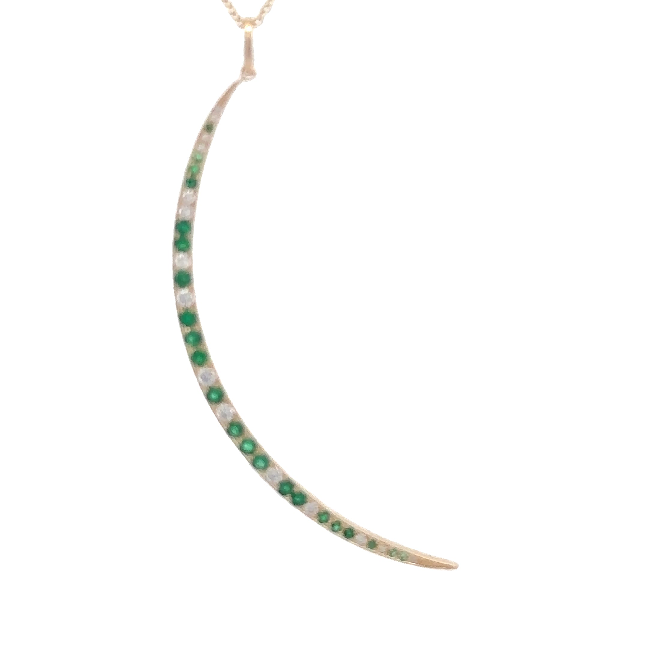 WD1802 14kt Gold Emerald and Diamond Crescent Pendant