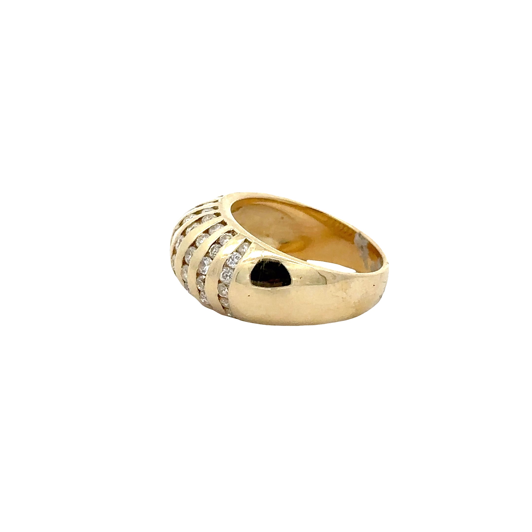 352233 14kt gold dome ring with channel set diamonds