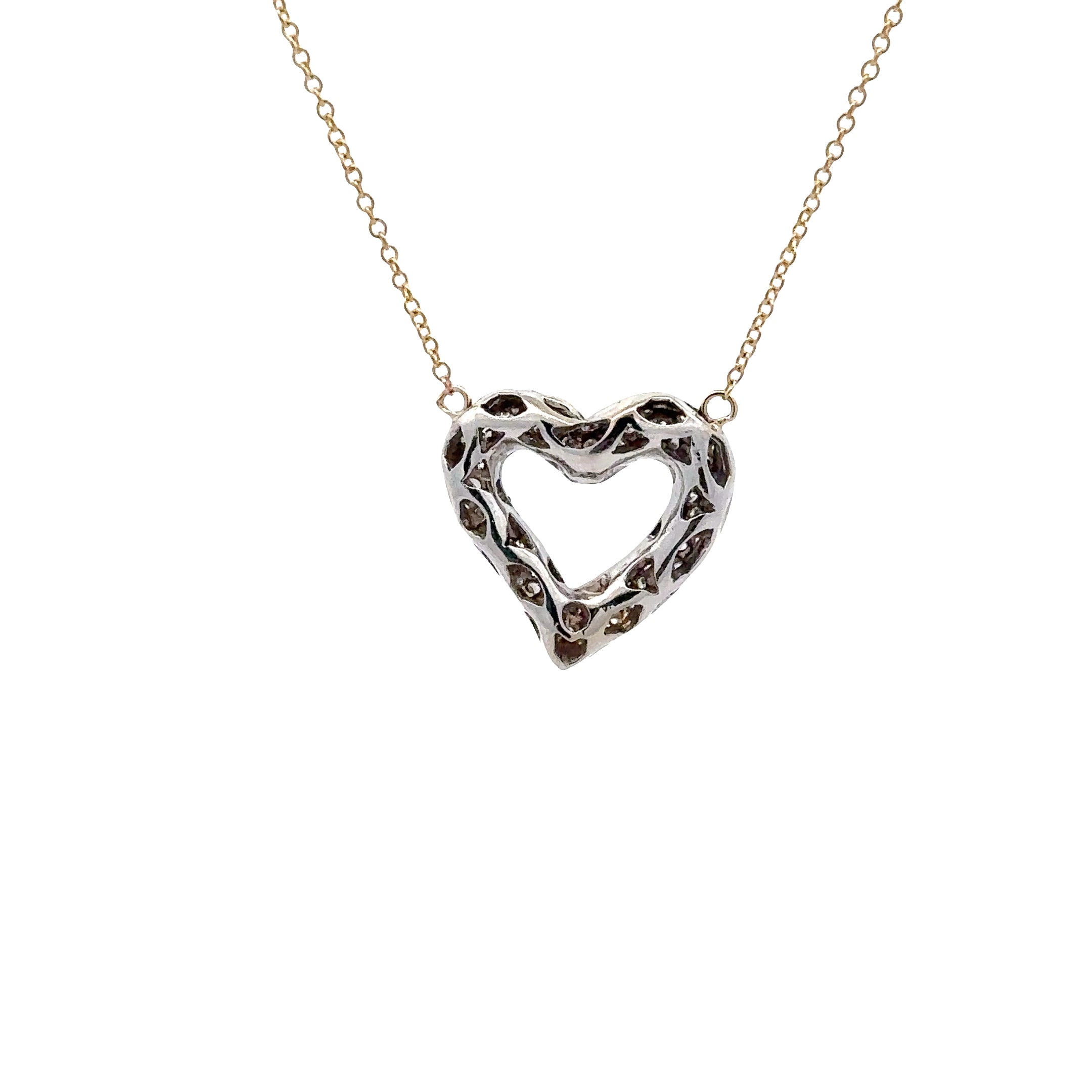 WD1841 14kt Gold Pave Diamond Open Heart Necklace