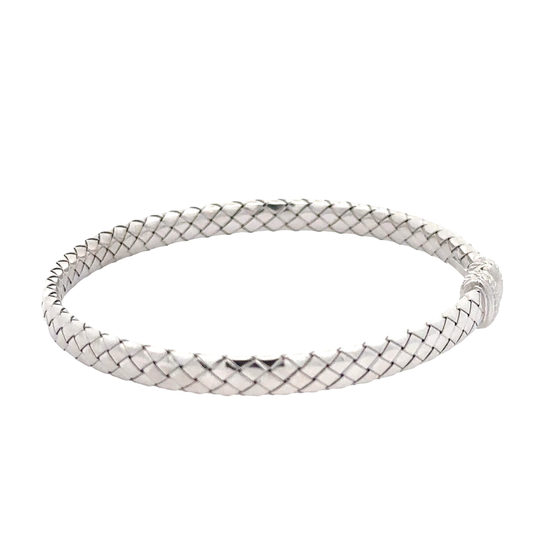 SSIBW101H Sterling Silver Rhodium Finish Basketweave Italian Cuff Bracelet