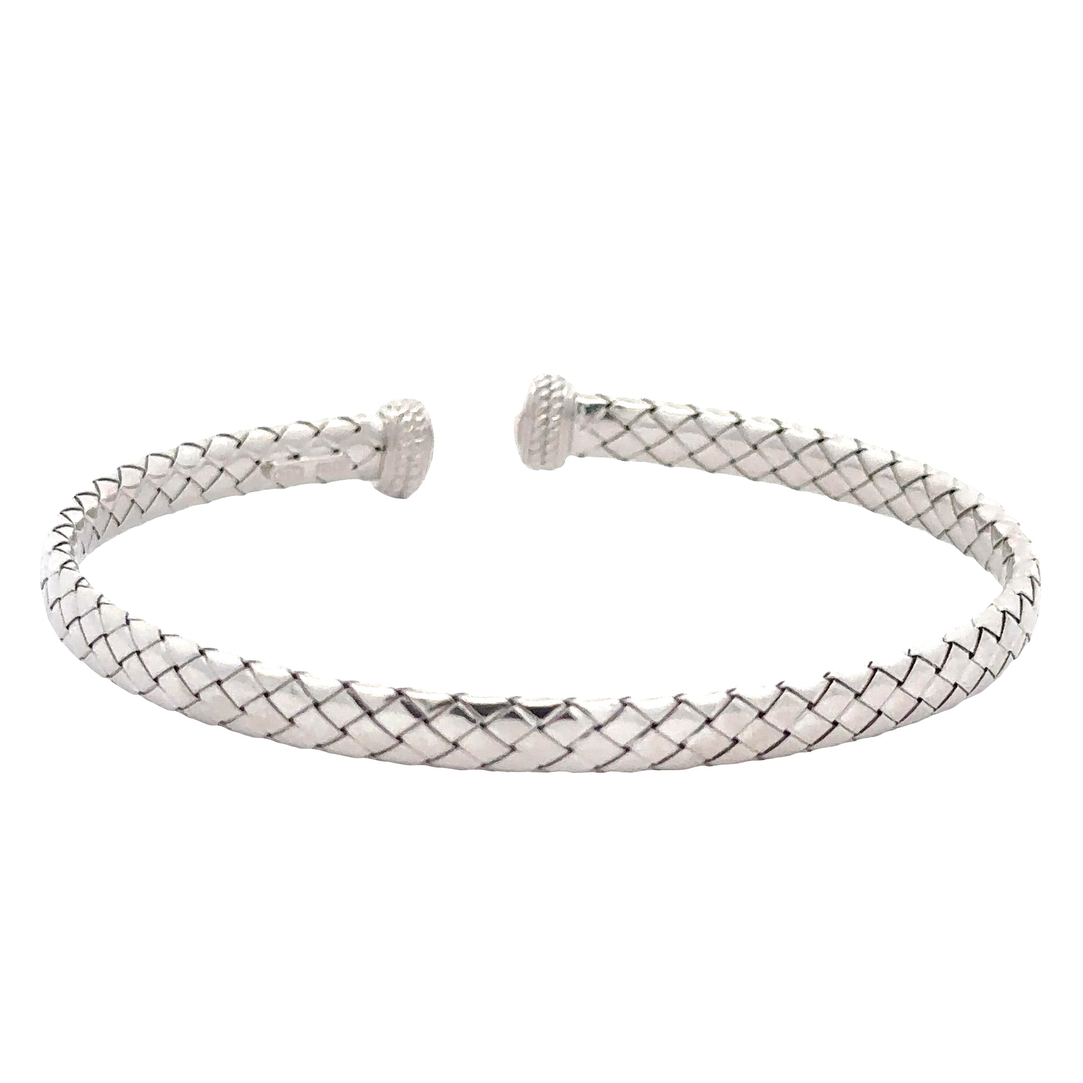 SSIBW101H Sterling Silver Rhodium Finish Basketweave Italian Cuff Bracelet
