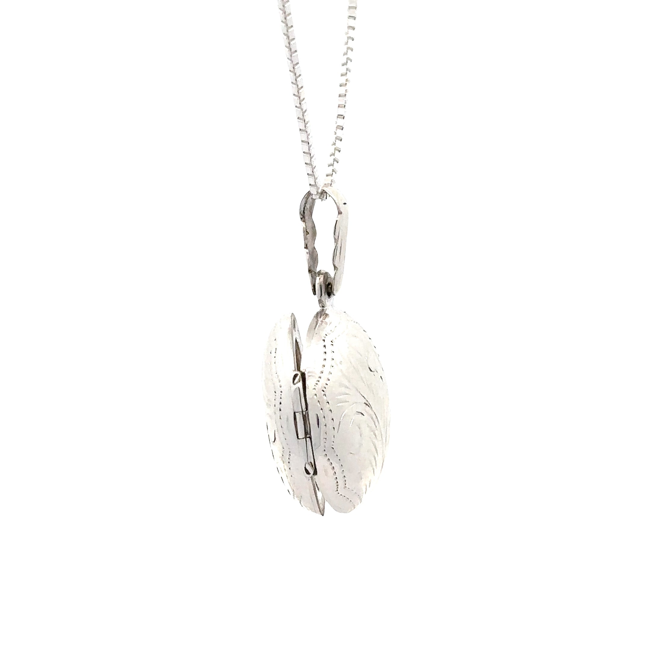 TL56-BX30-30 Italian Sterling silver Hand Engraved Locket with 18" Box Chain