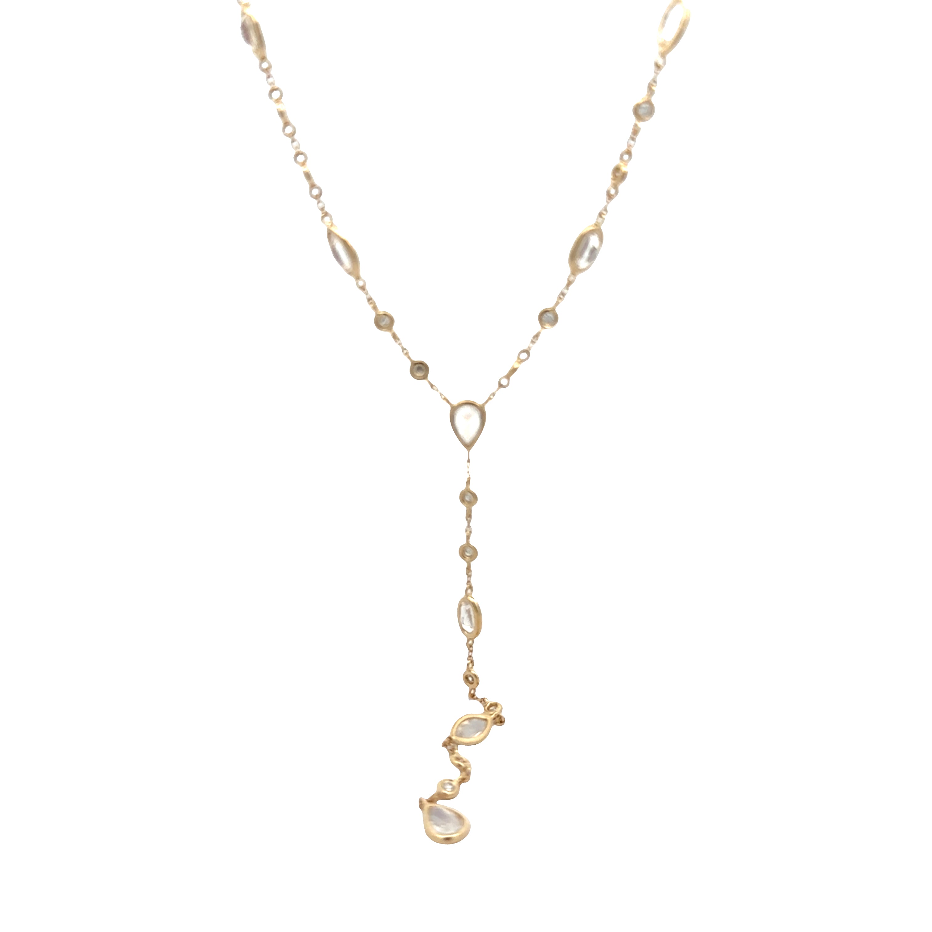 WD1871 14kt Gold, Moonstone, and Diamond Lariat Necklace