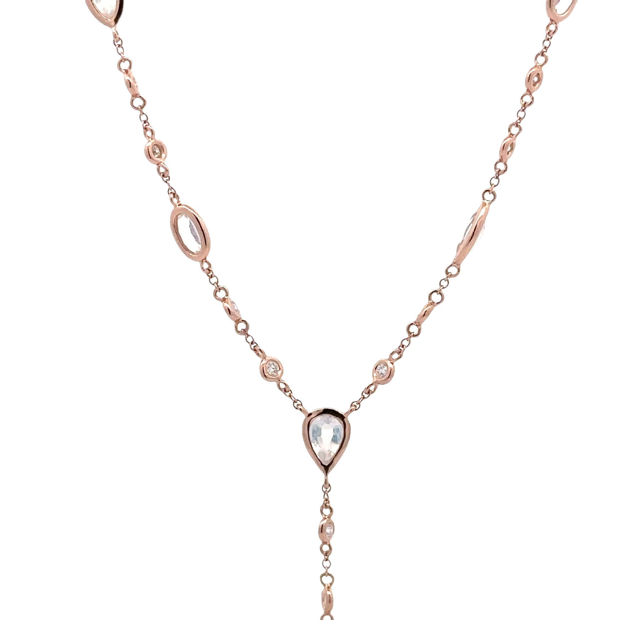 WD1871 14kt Gold, Moonstone, and Diamond Lariat Necklace