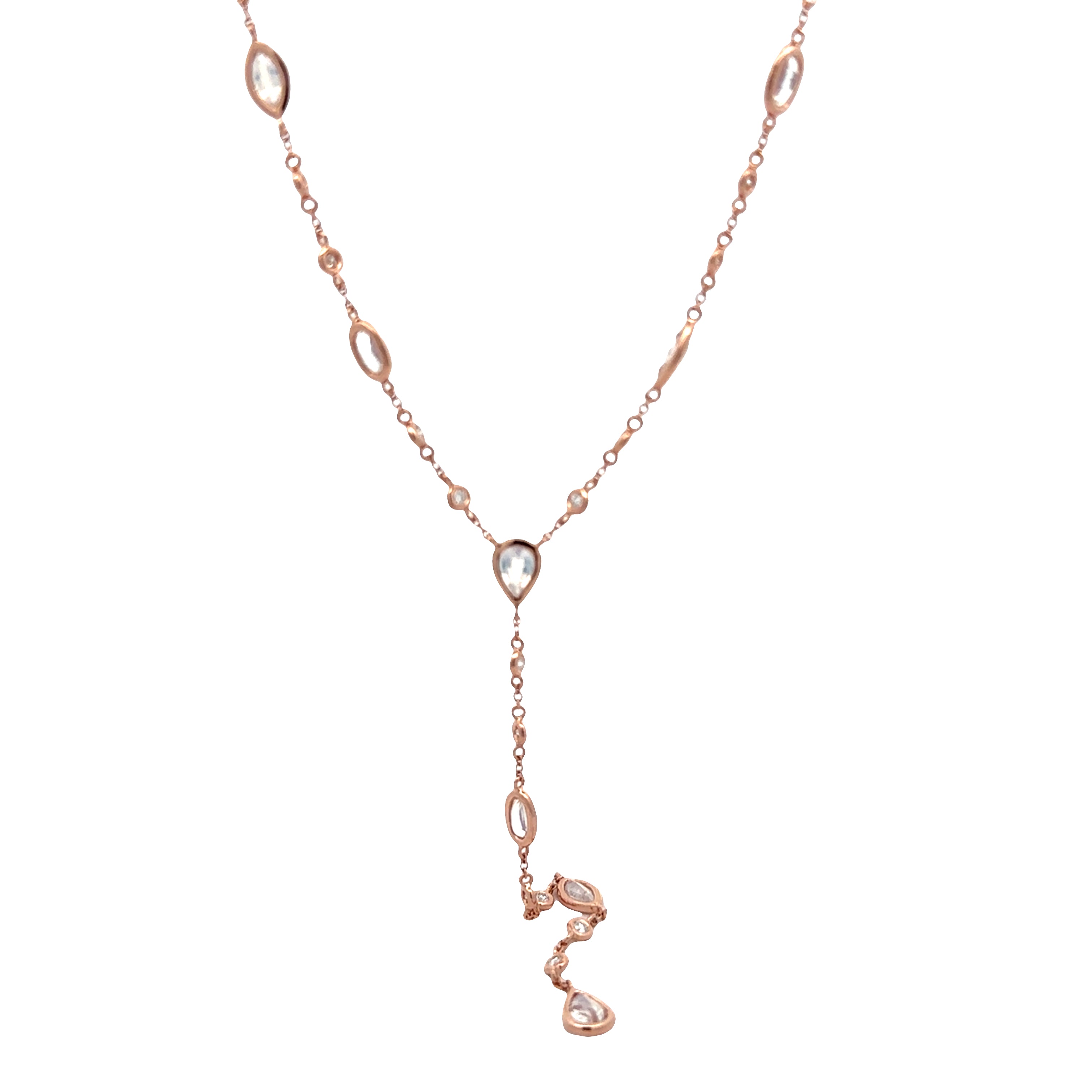 WD1871 14kt Gold, Moonstone, and Diamond Lariat Necklace
