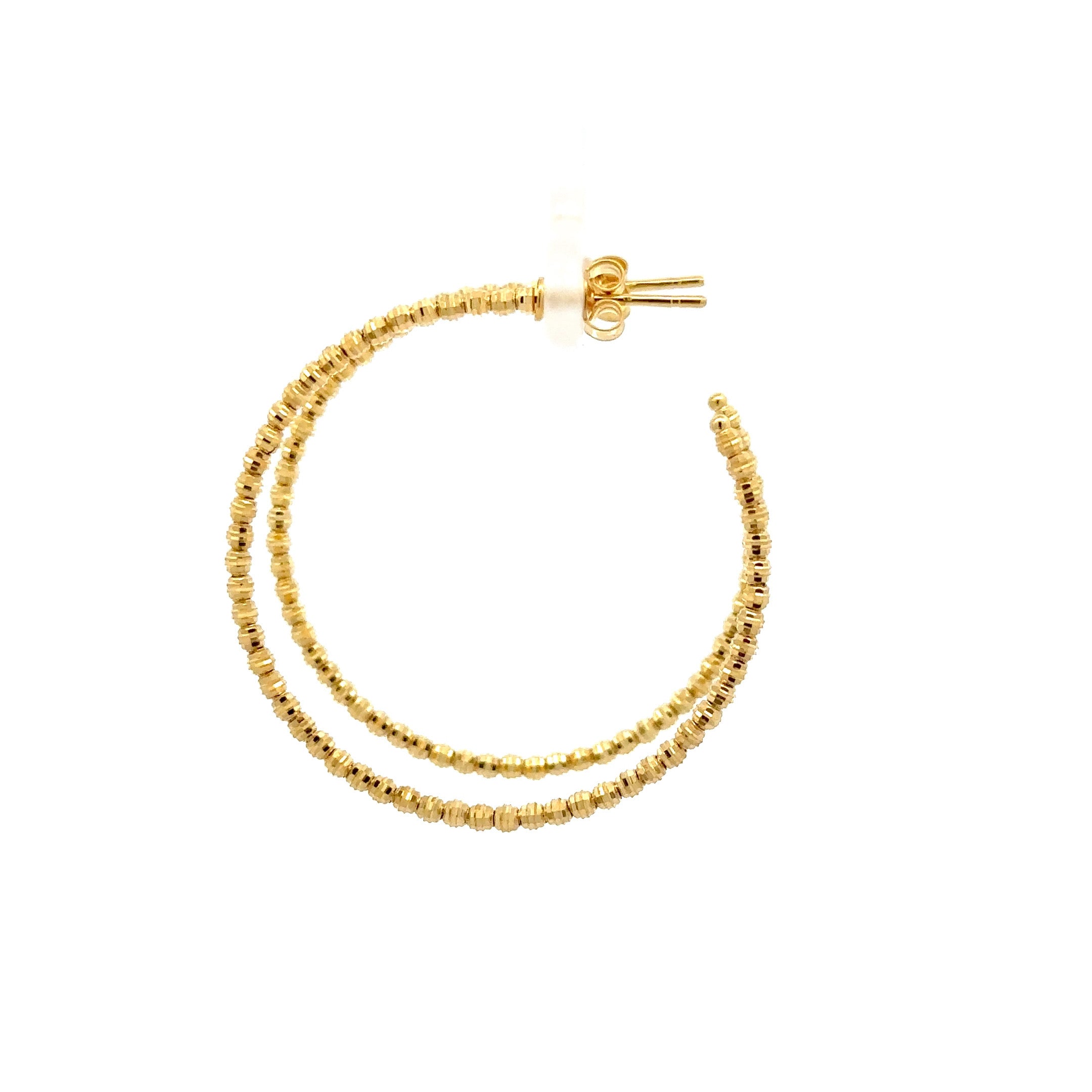 WD1159 14kt Gold Diamond Cut Beaded Hoop 1.5"