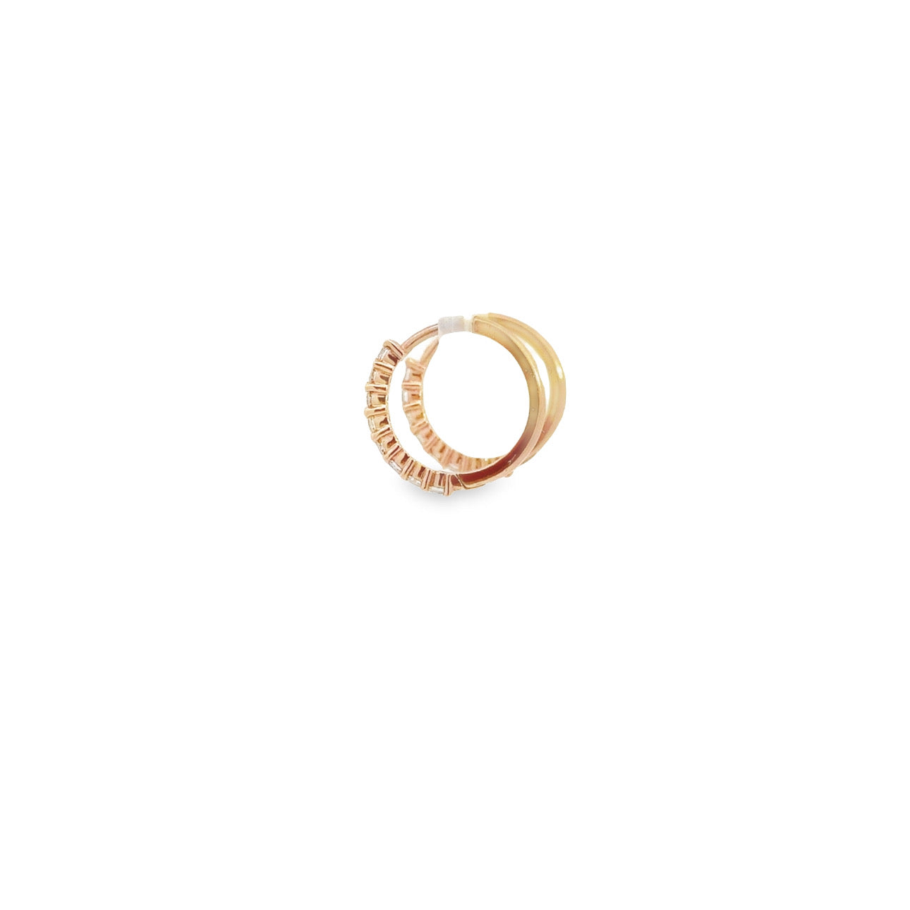 AD332 14kt gold with .35ct diamond shared prong huggie hoop