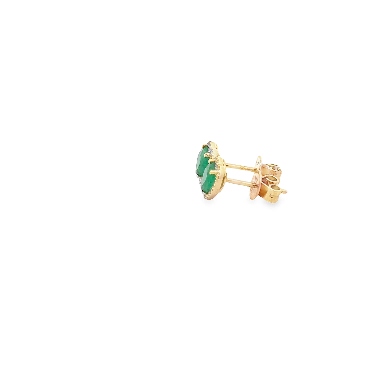 WD1317 14kt Gold Emerald Studs with Pave Diamond Halo