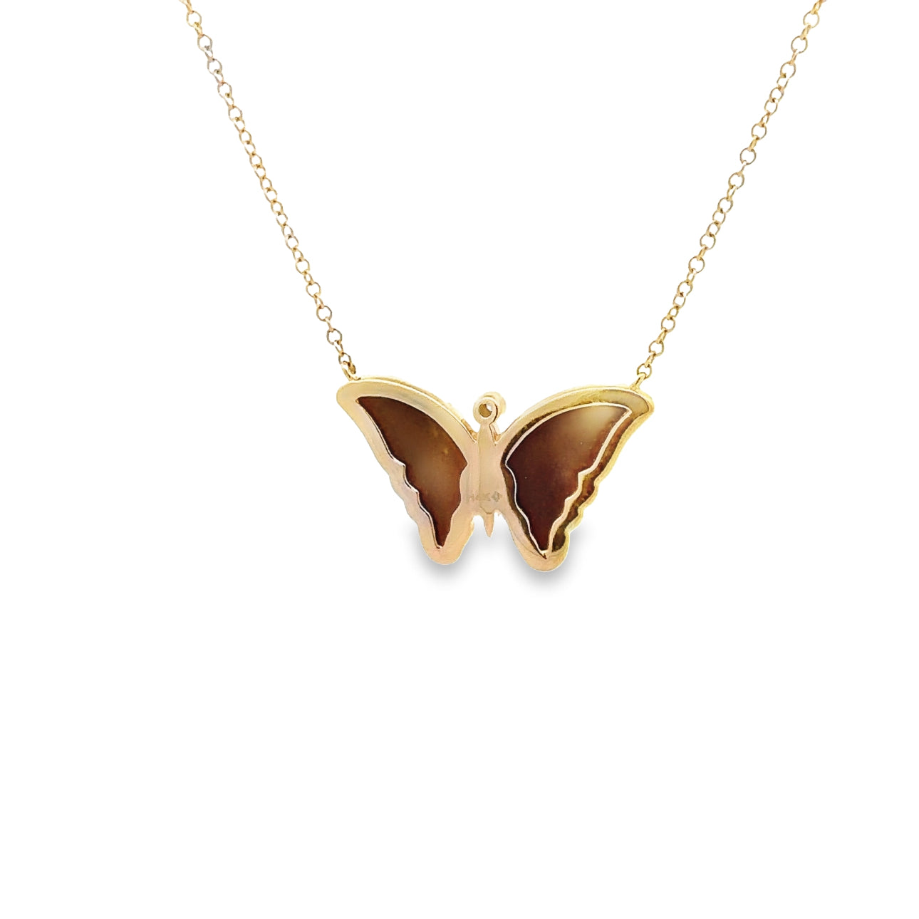 WD1326 14kt Gold Opal Winged and Pave Diamond Detailed Butterfly Necklace