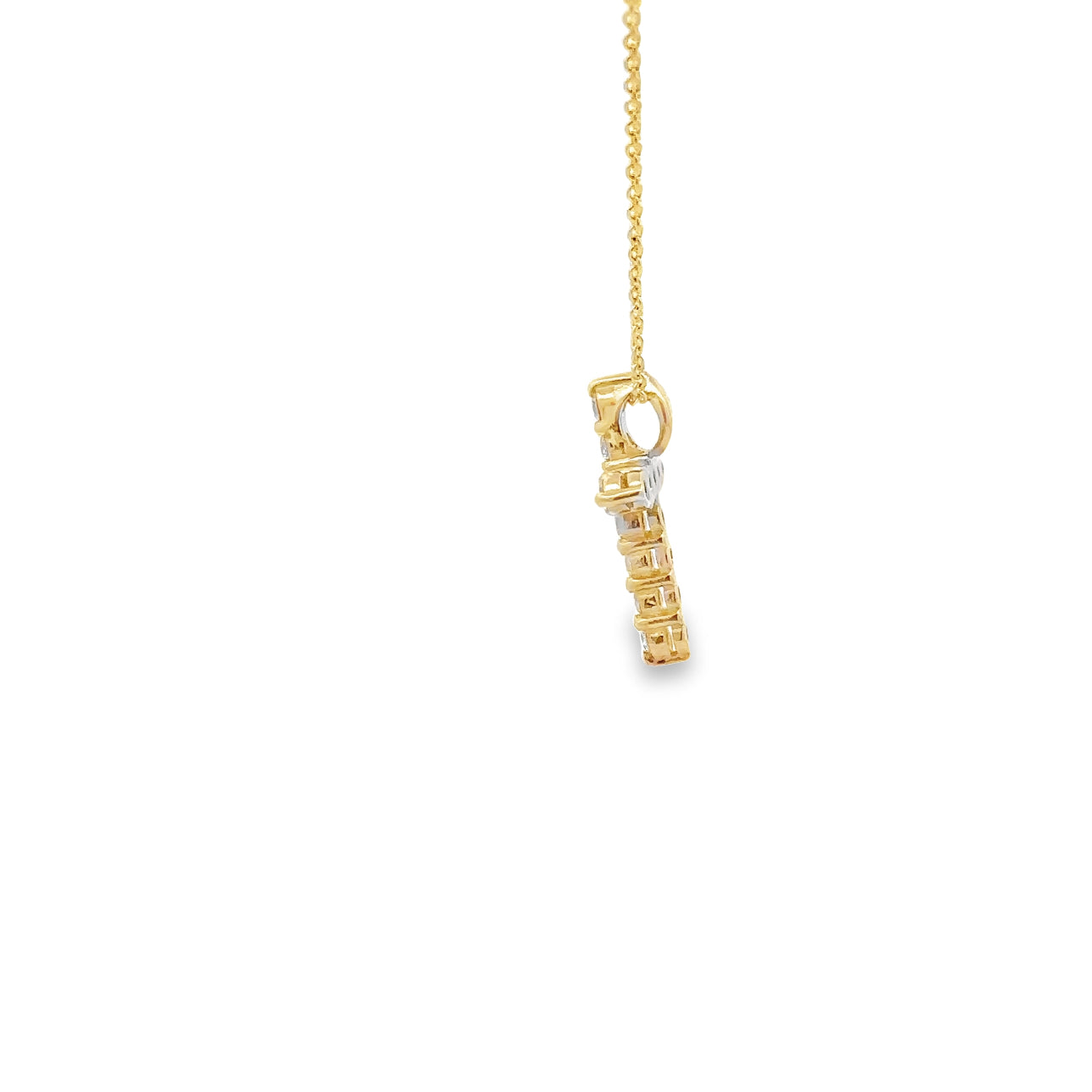 WD1346 Yellow Gold Shared Prong Diamond Cross Necklace