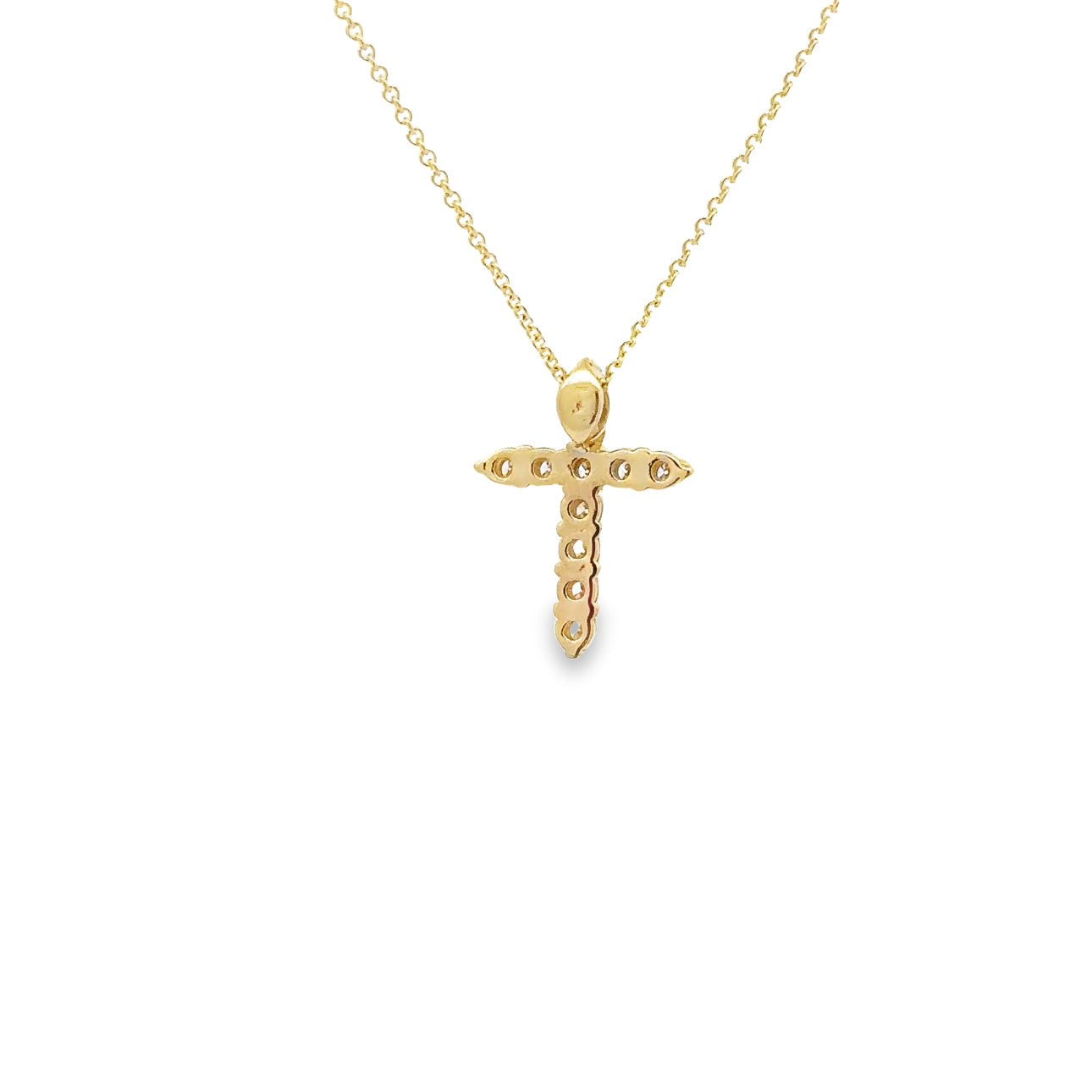 WD1346 Yellow Gold Shared Prong Diamond Cross Necklace