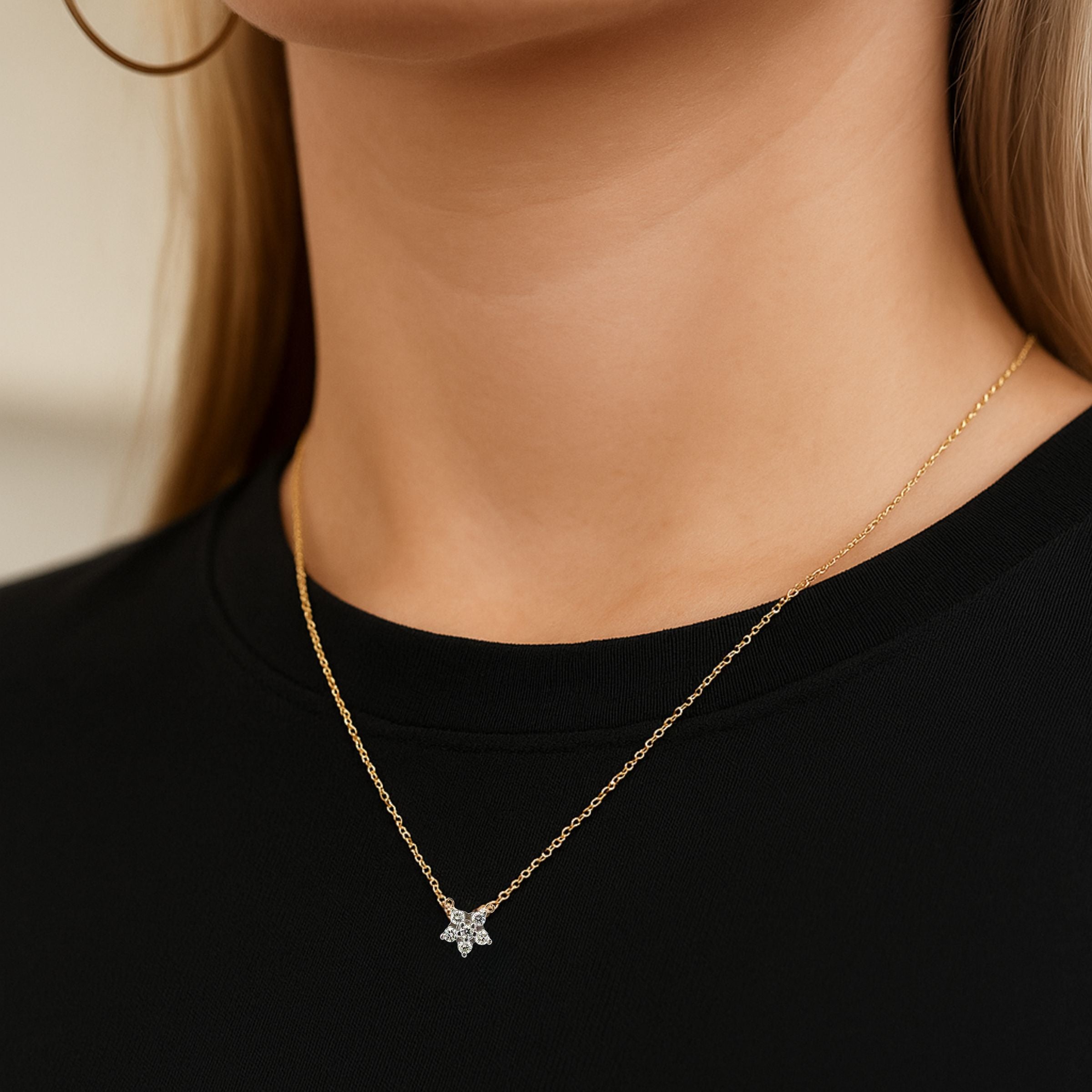 WD1778 14kt Gold Diamond Flower Necklace