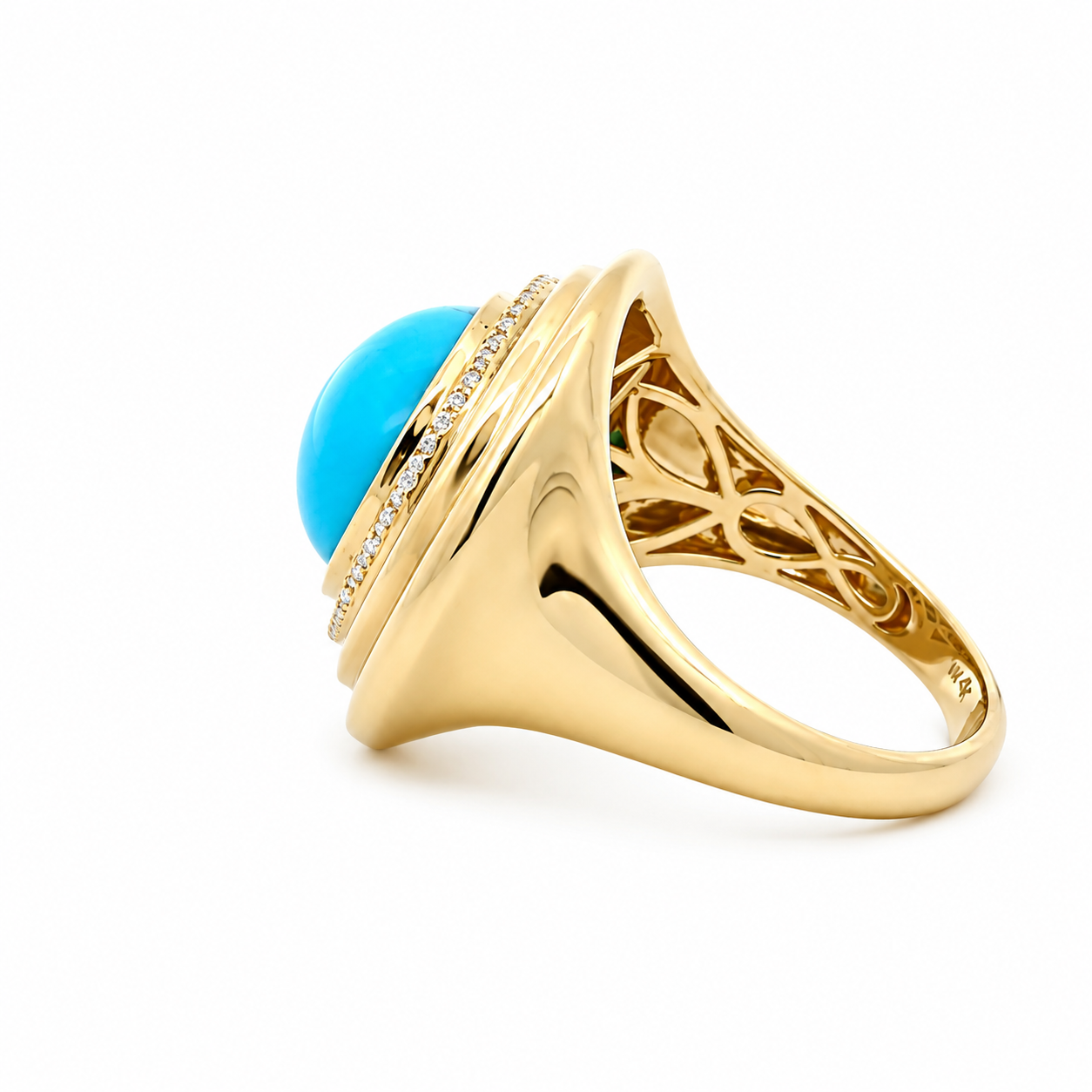 WD1967 14K Yellow Gold Turquoise & Diamond Statement Ring