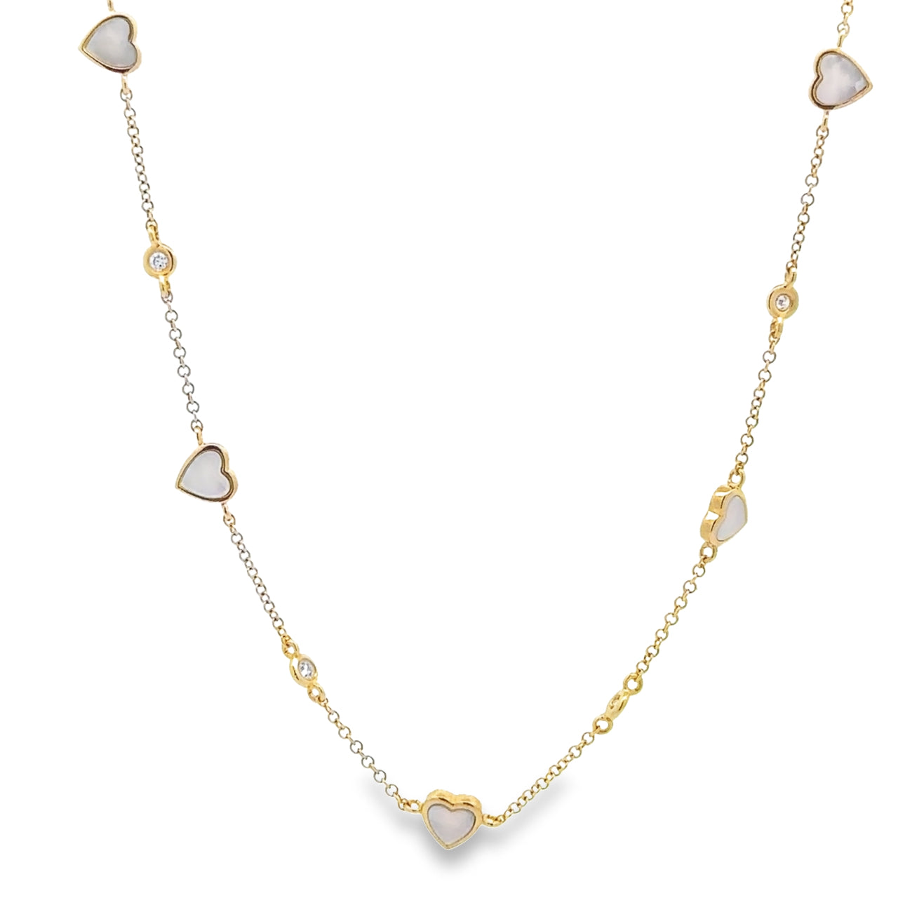 WD1334 14kt Gold Mother of Pearl Heart Necklace with Diamond Detail