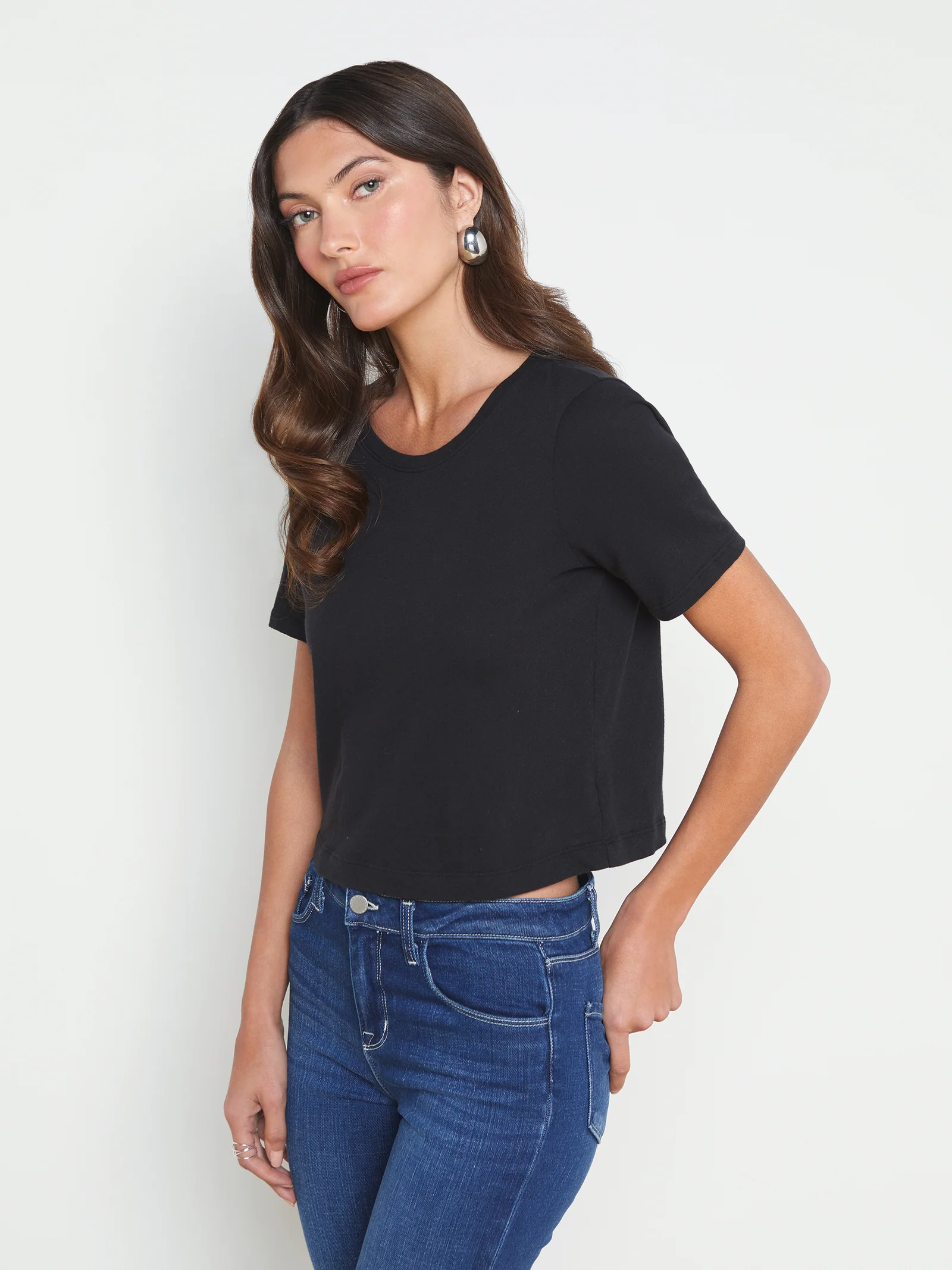 5768OCJb L'Agence Donna Cotton Cropped Tee